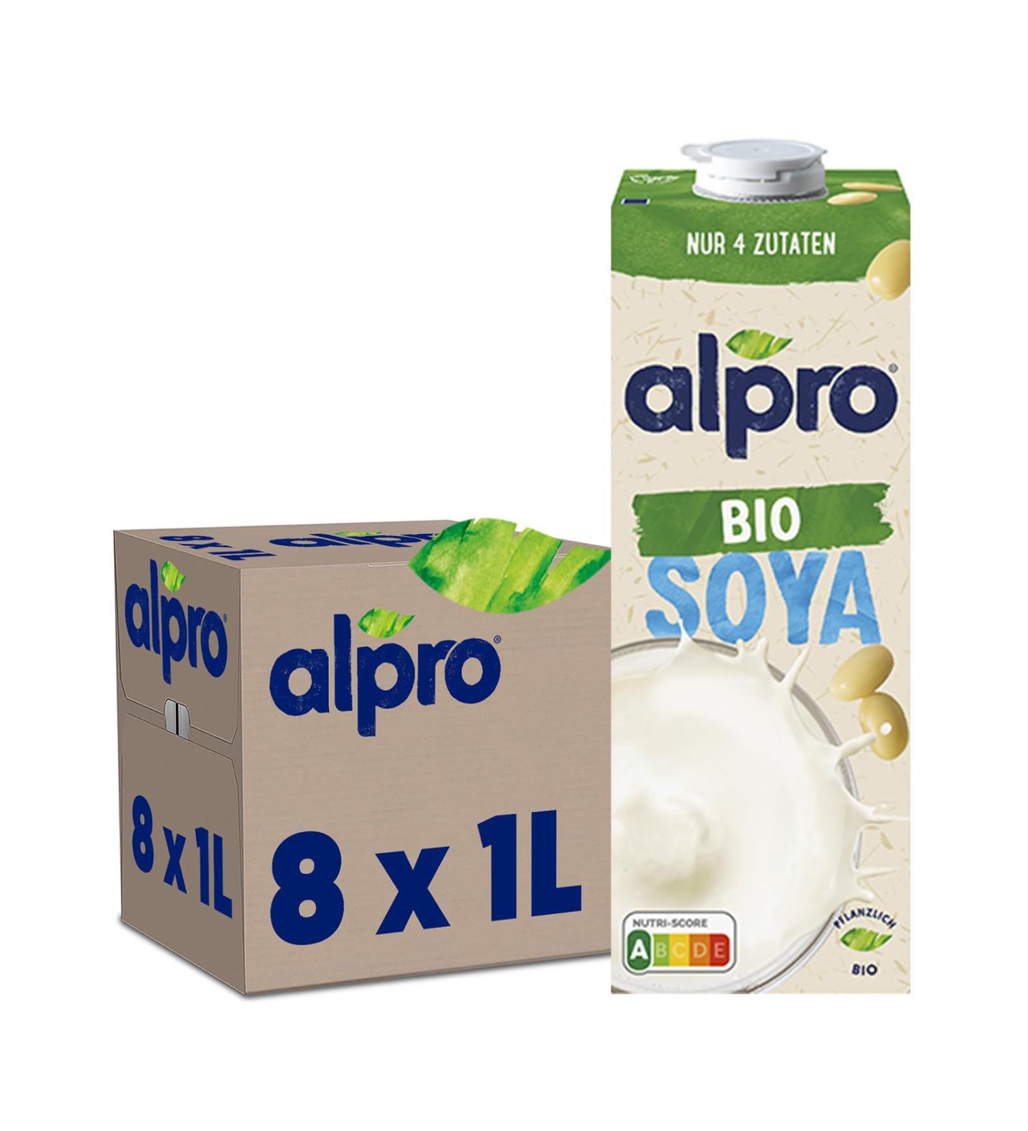Alpro Organic Soya Drink - Vegan Lactose-Free & Gluten-Free - 8x1L Pack | Plant-Based Milk Alternative - Buy Online on GoSupps.com