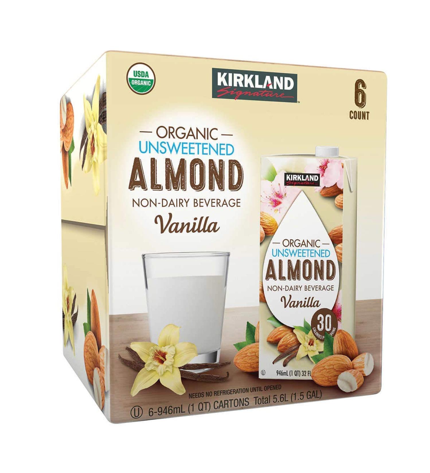 Kirkland Signature Organic Non-Dairy Unsweetened Vanilla Almond Beverage Cartons: 12 ct. (32 fl. oz)