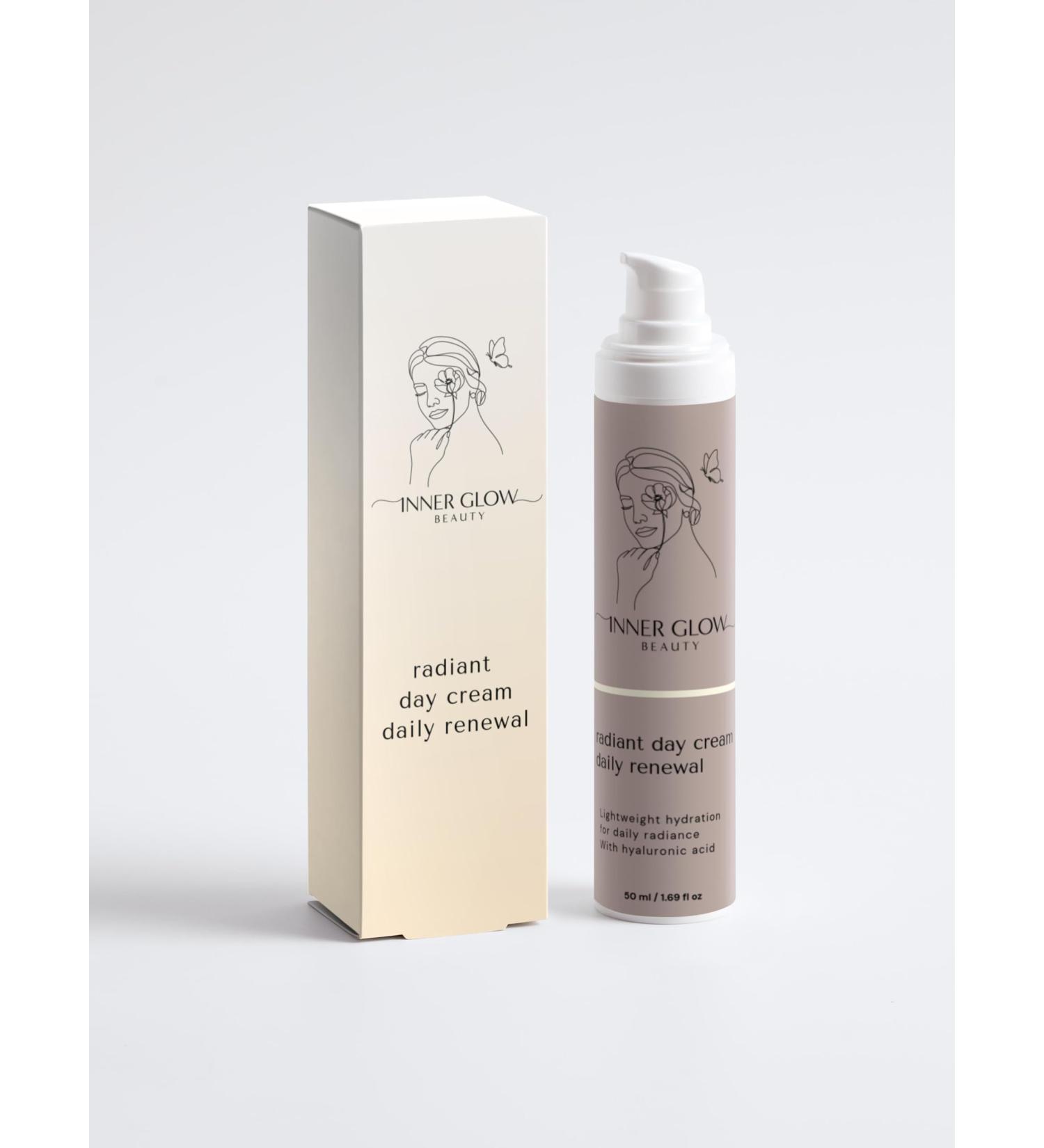 INNER GLOW BEAUTY Radiant Day Cream Daily Renewal Lightweight Hydrating Plumping Face Moisturizer With Hyaluronic Acid For Soft Supple Skin All Types With Rowanberry Extract 1.69 fl oz - Buy Online on GoSupps.com