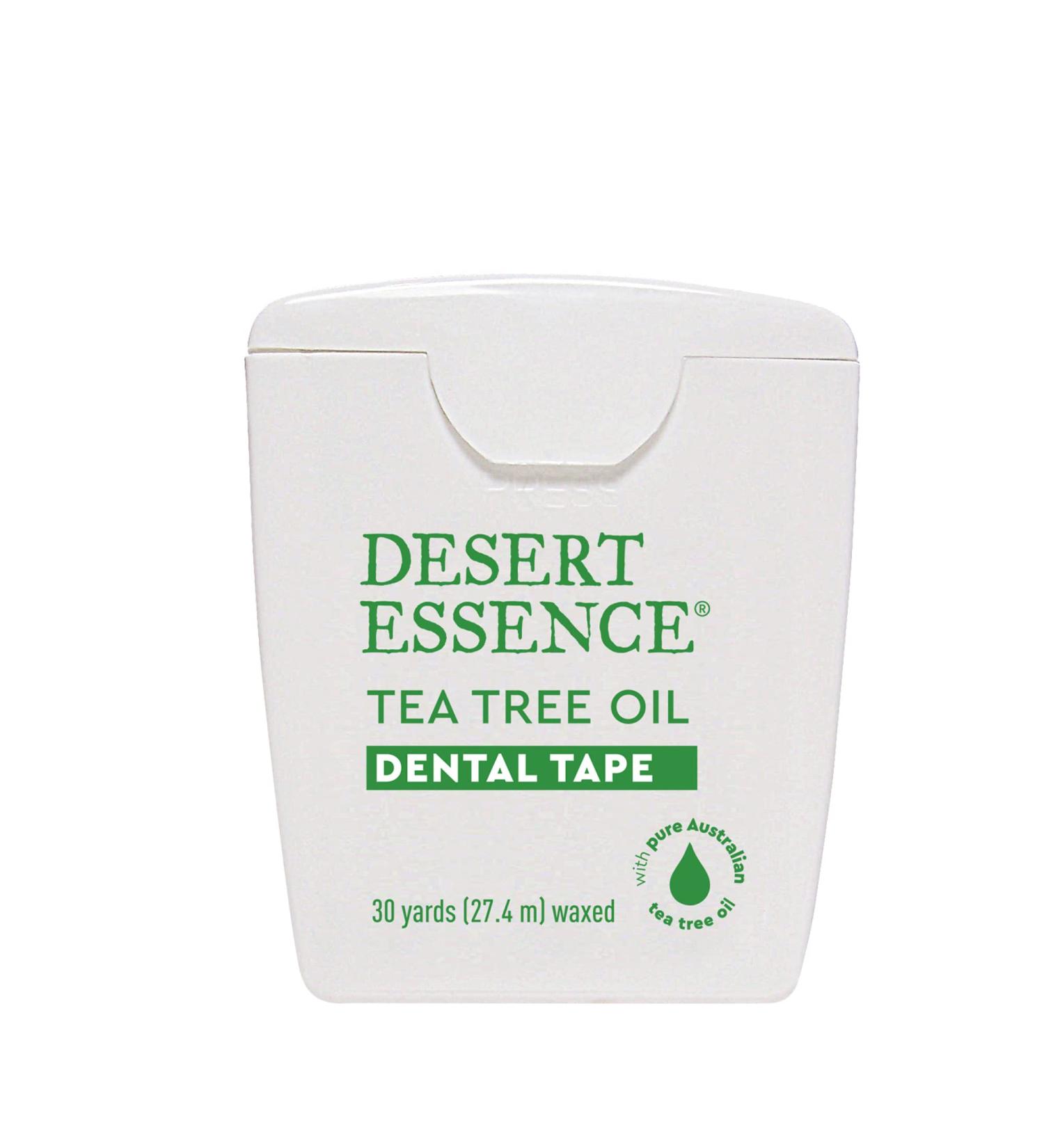 Desert Essence Tea Tree Dental Tape 30 yd - Gluten Free Cruelty Free Naturally Waxed Floss for Plaque & Build-Up Removal - Buy Online on GoSupps.com