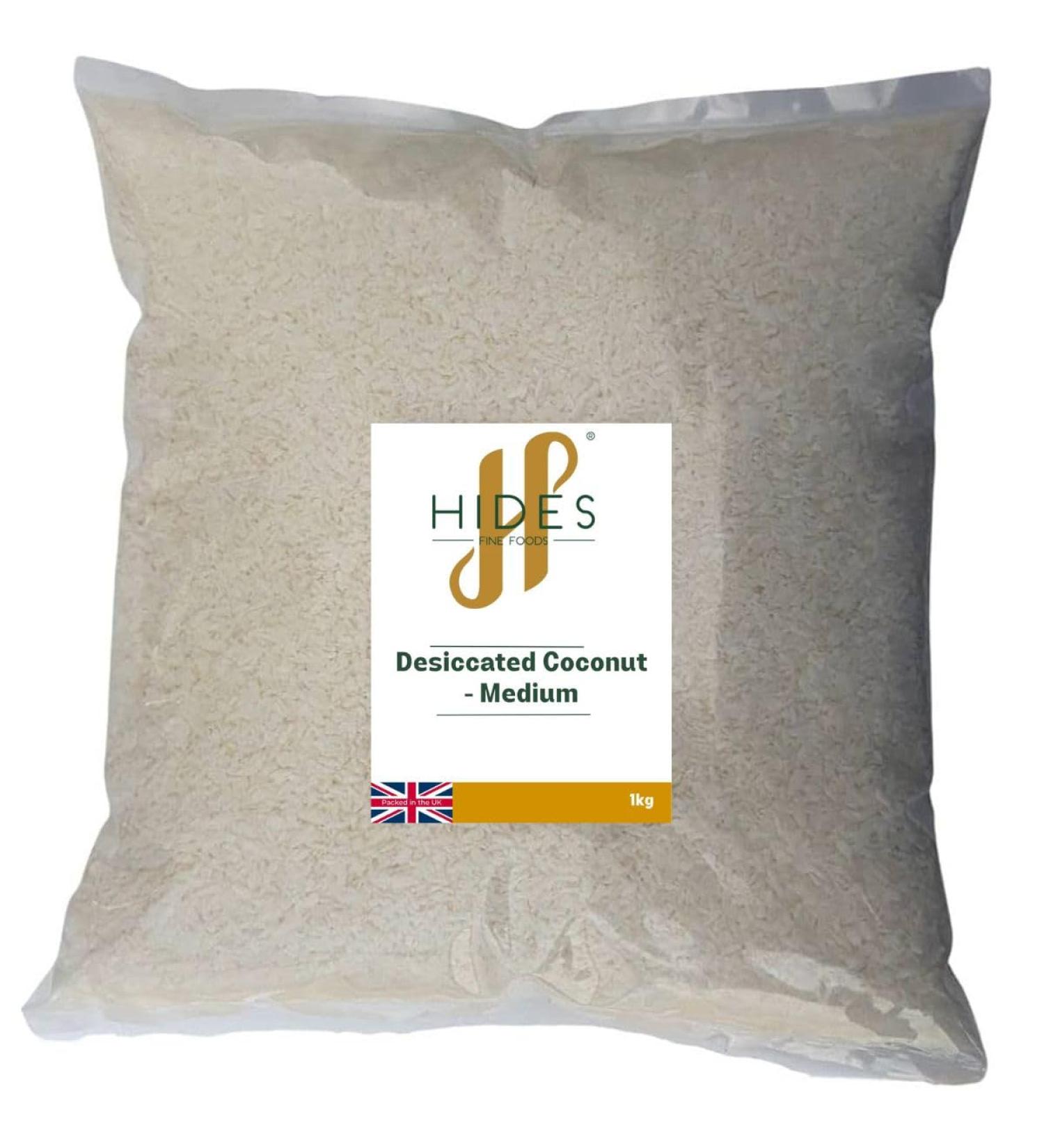Hides Fine Foods - Desiccated Coconut - Medium 1kg - GMO Free - Suitable for Vegetarians - Baking - Granola - Breakfast - Snacking - Desserts - Cakes - Buy Online on GoSupps.com