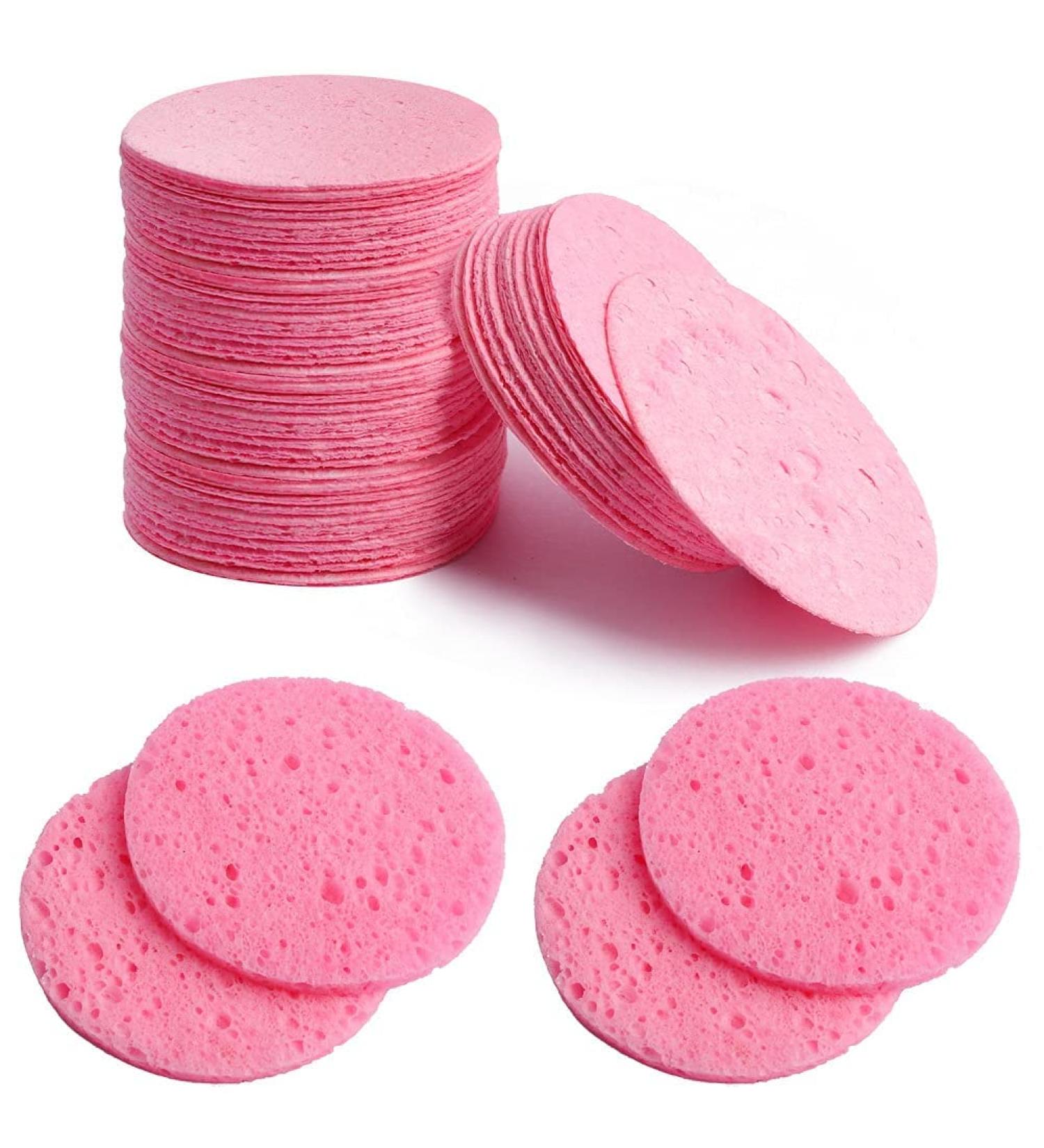 60 Pcs Compressed Facial Sponge 60mm/2.4 Inch Natural Wood Pulp Cotton for Cleansing, Exfoliating, Makeup Removal - Round Pink+White - Buy Online on GoSupps.com