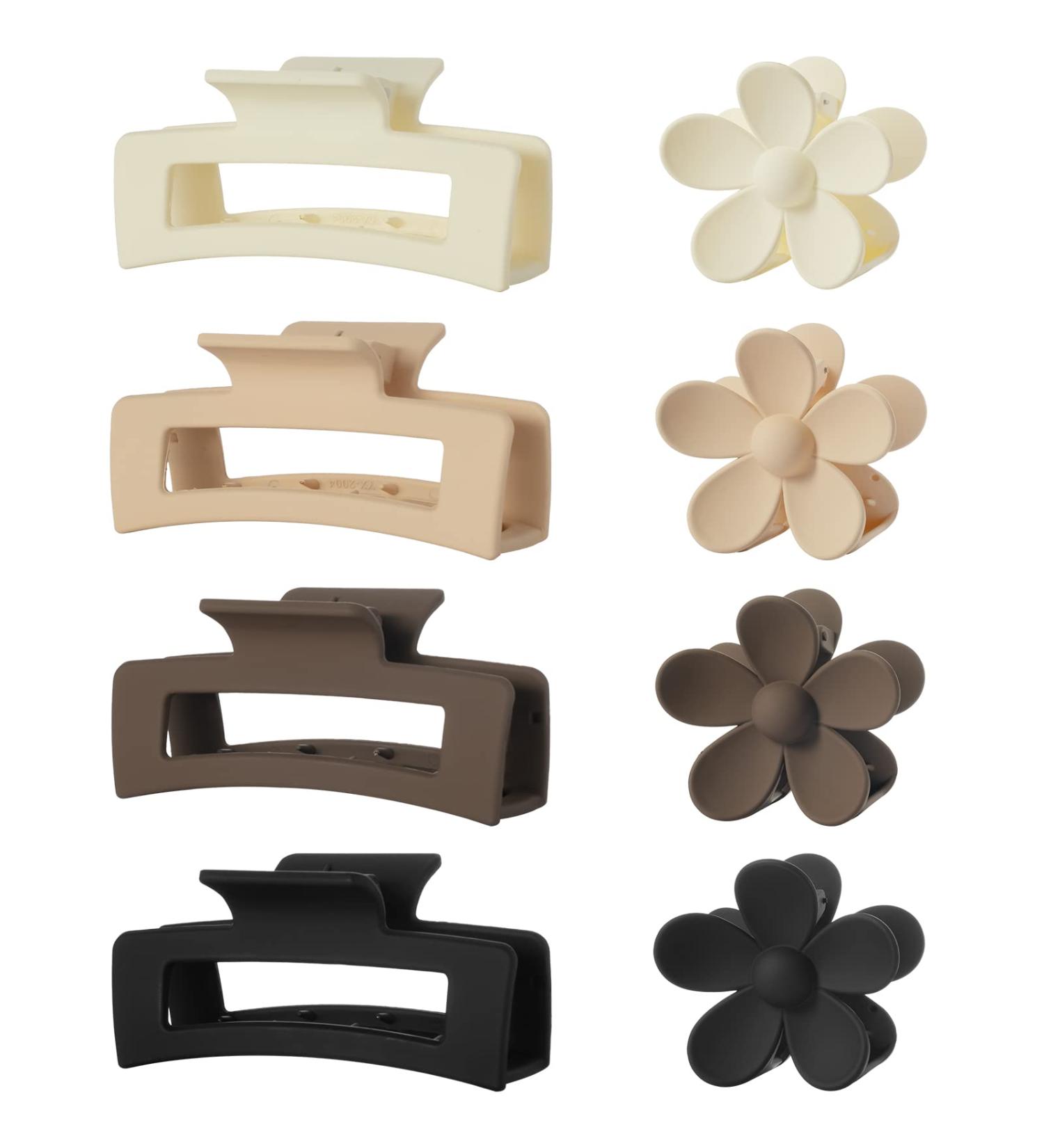 8Pcs 3.5 Inch Hair Claw Clips for Thick Hair - Cute Flower & Matte Square Styles | Strong Jaw Clips for Women - Buy Online on GoSupps.com