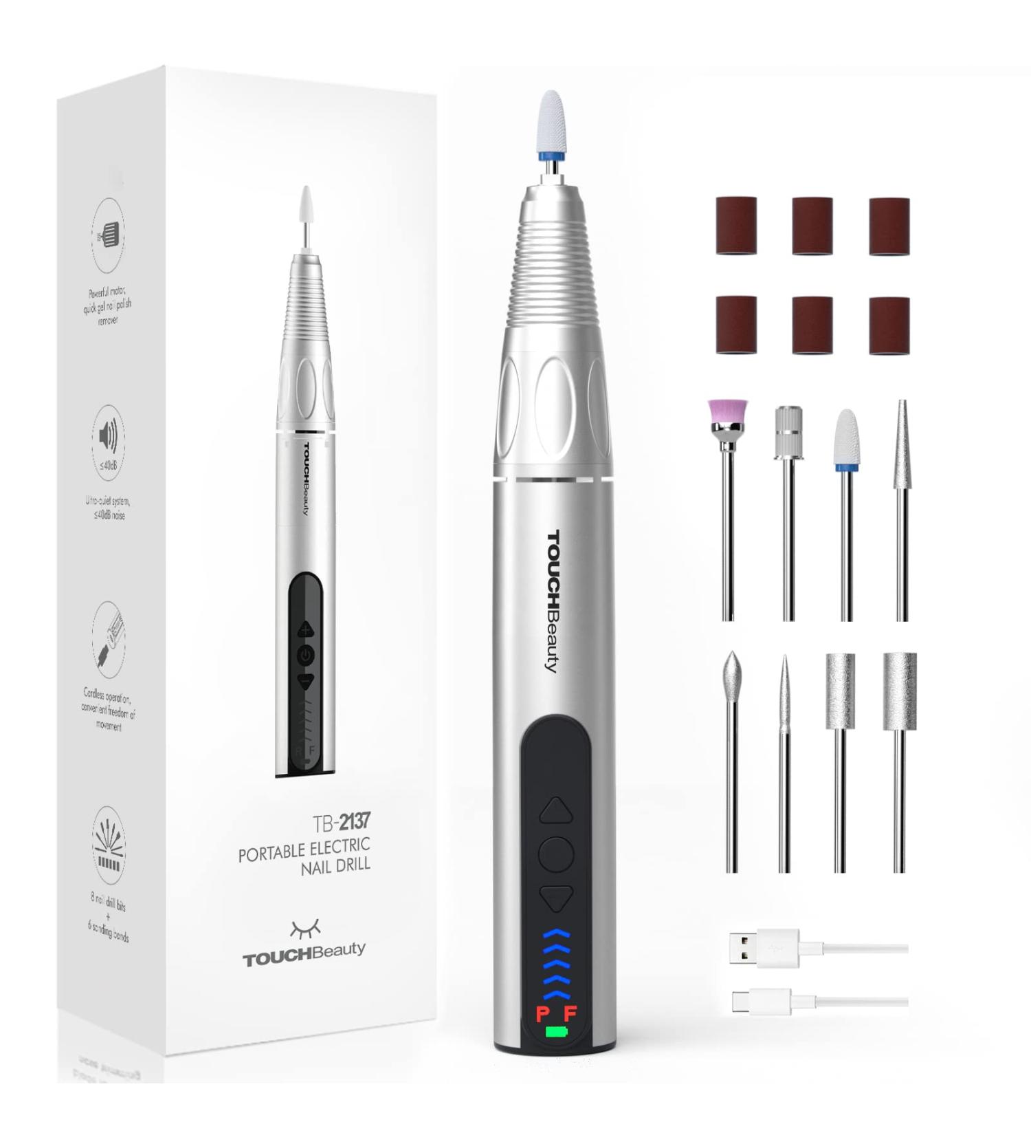 TOUCHBeauty Electric Nail Files 8 in 1 Electric Nail Drill 5 Adjustable Speeds 30000 RPM 8 Drill Bits Professional Electric Manicure & Pedicure Kit for Acrylic Nails Gel DIY Salon Manicure Set Silver - Buy Online on GoSupps.com