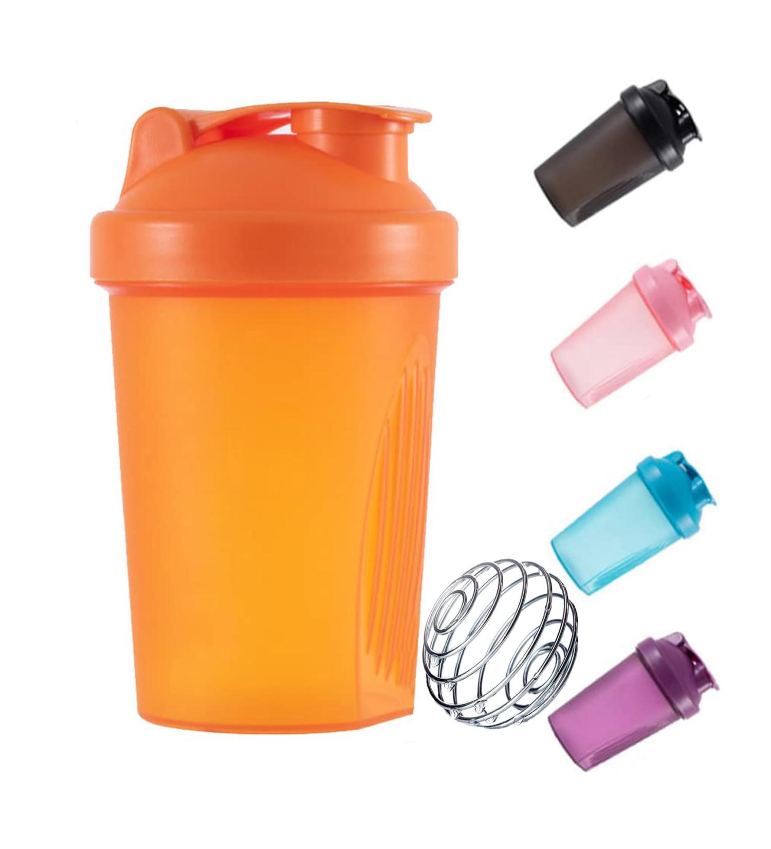KANGSIT Protein Shaker Bottle with Stainless Steel Mixing Ball BPA- and DEHP-free Leakproof Flip On Lid- Protein & Supplement Shaker Bottle 400ml Orange