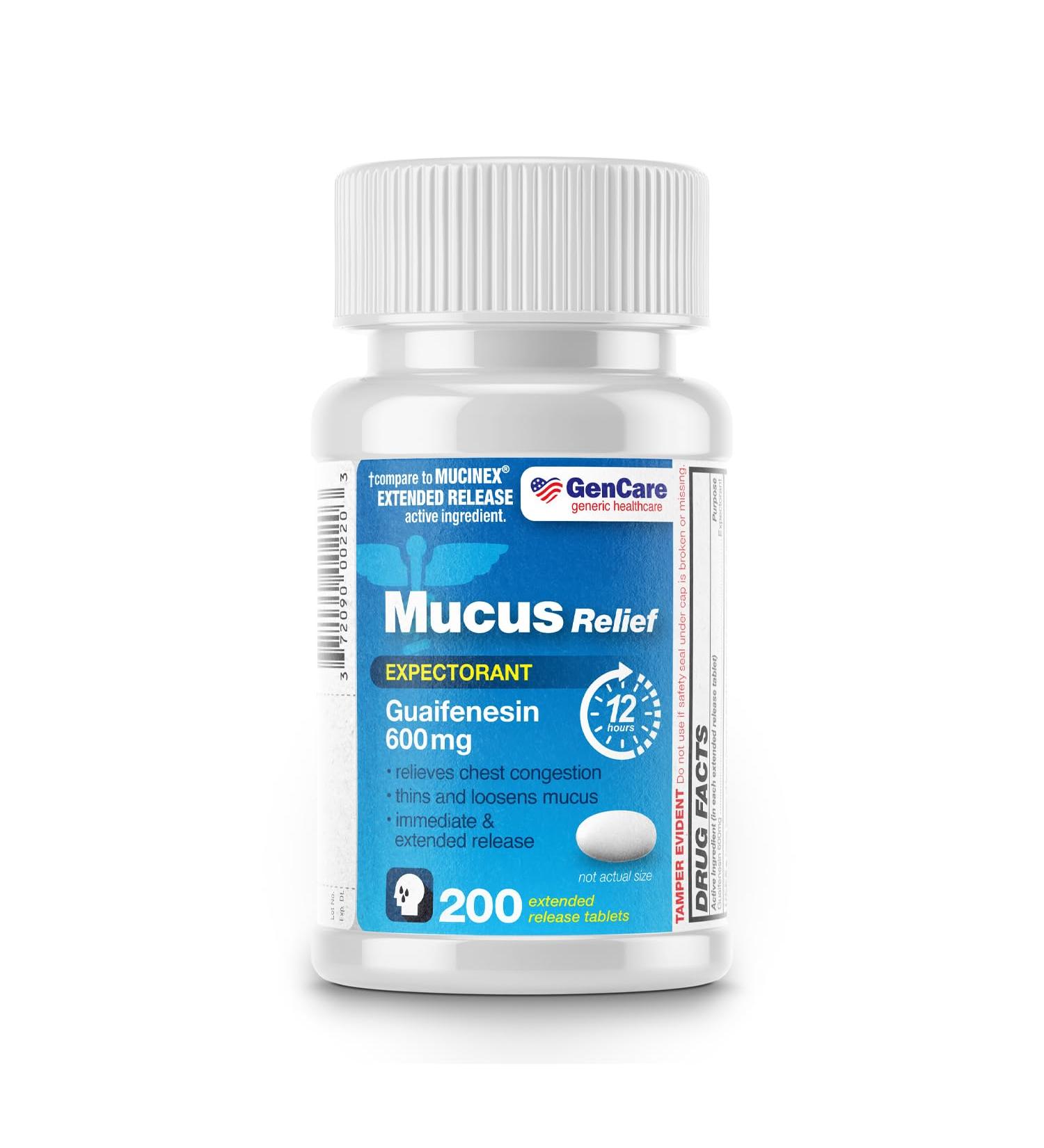 GenCare Mucus Relief Guaifenesin 600mg - 200 Tablets | Effective Expectorant for Cough & Congestion Relief - Buy Online on GoSupps.com