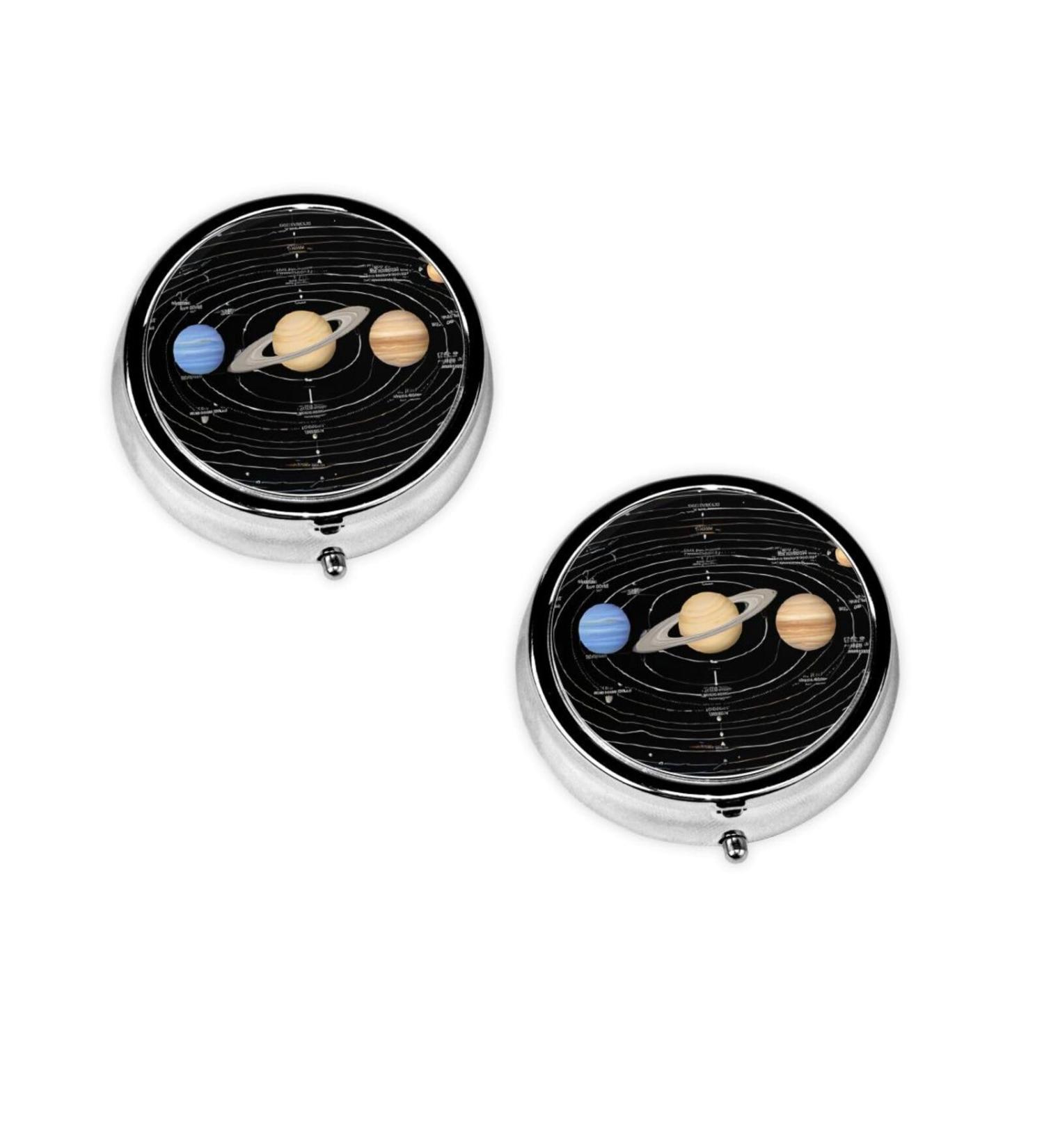 Exploring The Solar System Round Pill Box | 3 Compartment Portable Travel Medicine Organizer | Mini Decorative Vitamin Holder - Buy Online on GoSupps.com