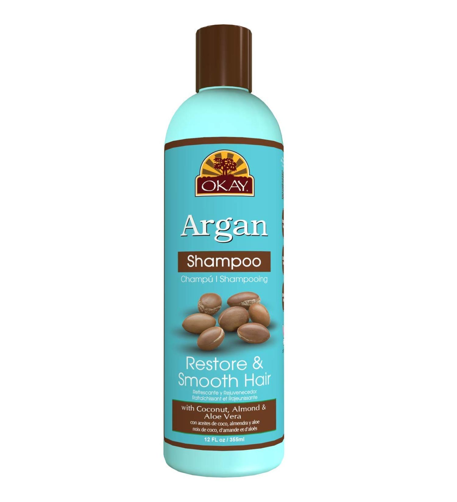 OKAY Argan Shampoo for All Hair Types | Hydrate Restore & Smooth Hair with Coconut Almond & Aloe Vera | Paraben Silicone & Sulfate Free | 12 oz - Buy Online on GoSupps.com