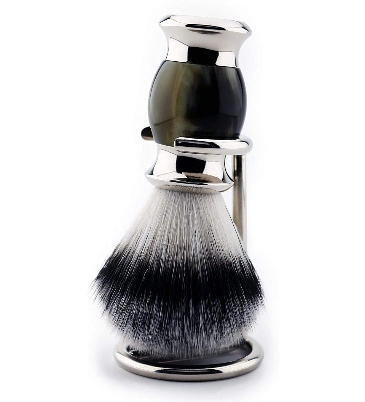 Jag Shaving Beard Synthetic Brush with Stainless Steel Handle - Premium Grooming Tool & Brush Holder for Men - Buy Online on GoSupps.com