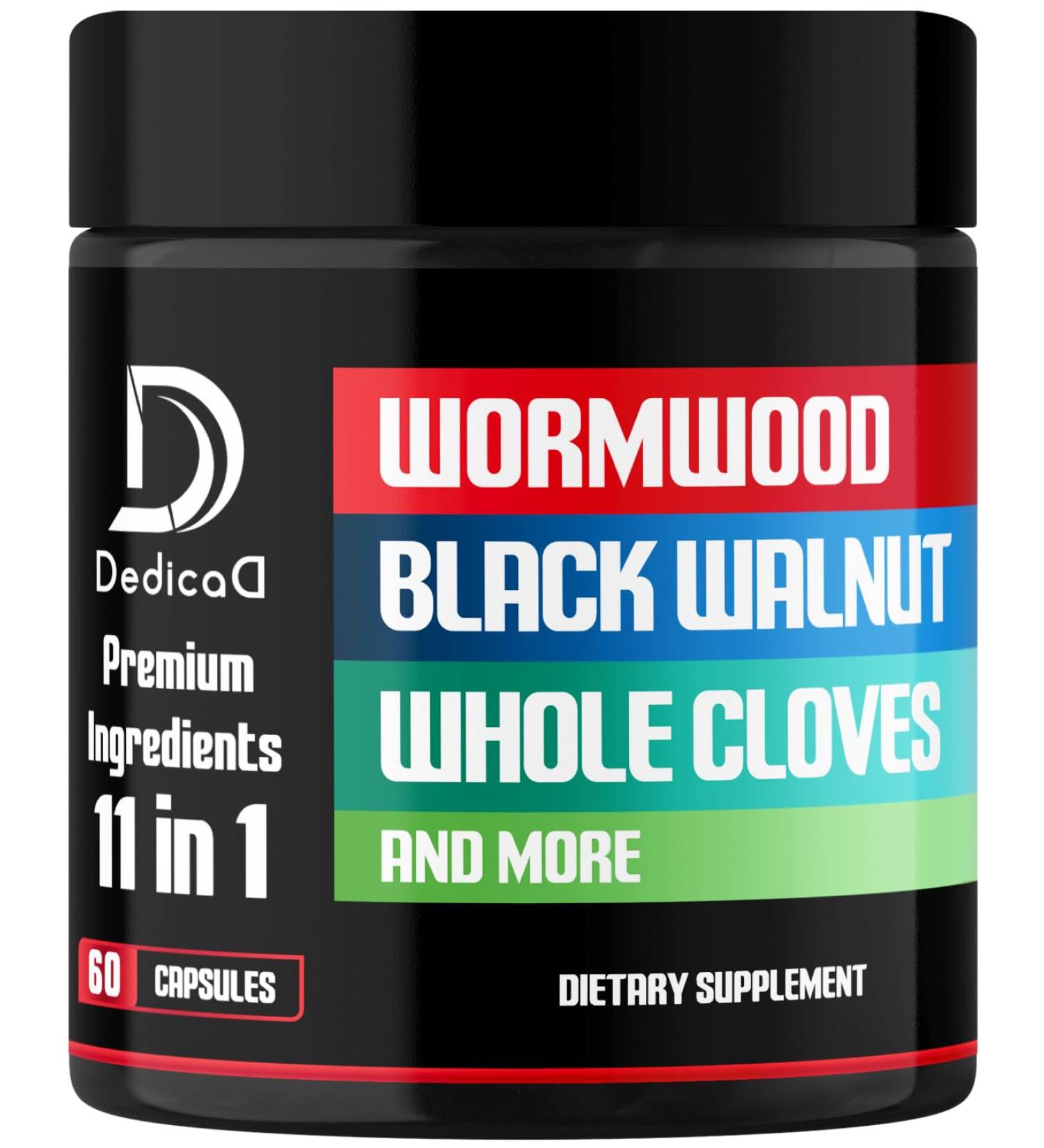 DEDICAD Wormwood Capsules Supplement - Extracted from Black Walnut, Cloves, Turmeric, Apple, Berberine HCl & More - 11 Ingredients Combined for Immune System, Body Management - 60 Capsules - Buy Online on GoSupps.com