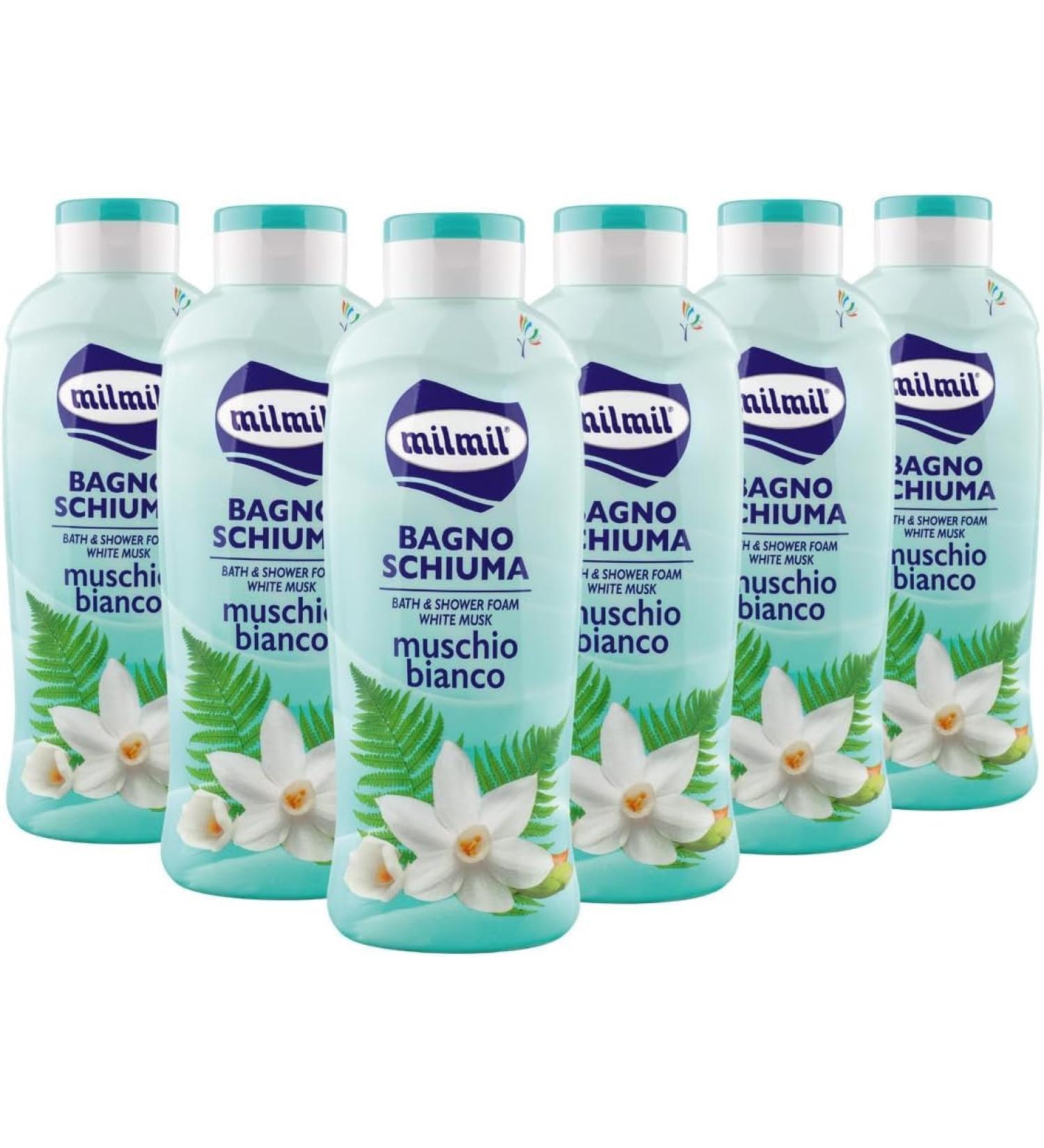 Milmil Foaming Bath White Foam Scent Dermatologically Tested Physiological pH - 6 x 1000 ml - Buy Online on GoSupps.com