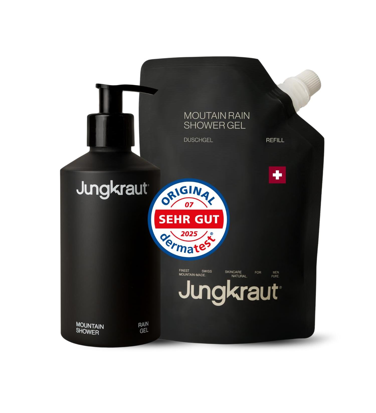 Jungkraut Mountain Rain Shower Gel 300 ml bottle + 600 ml refill natural shower gel for daily mountain freshness pH neutral revitalizing moisturizing mild Swiss made - Buy Online on GoSupps.com