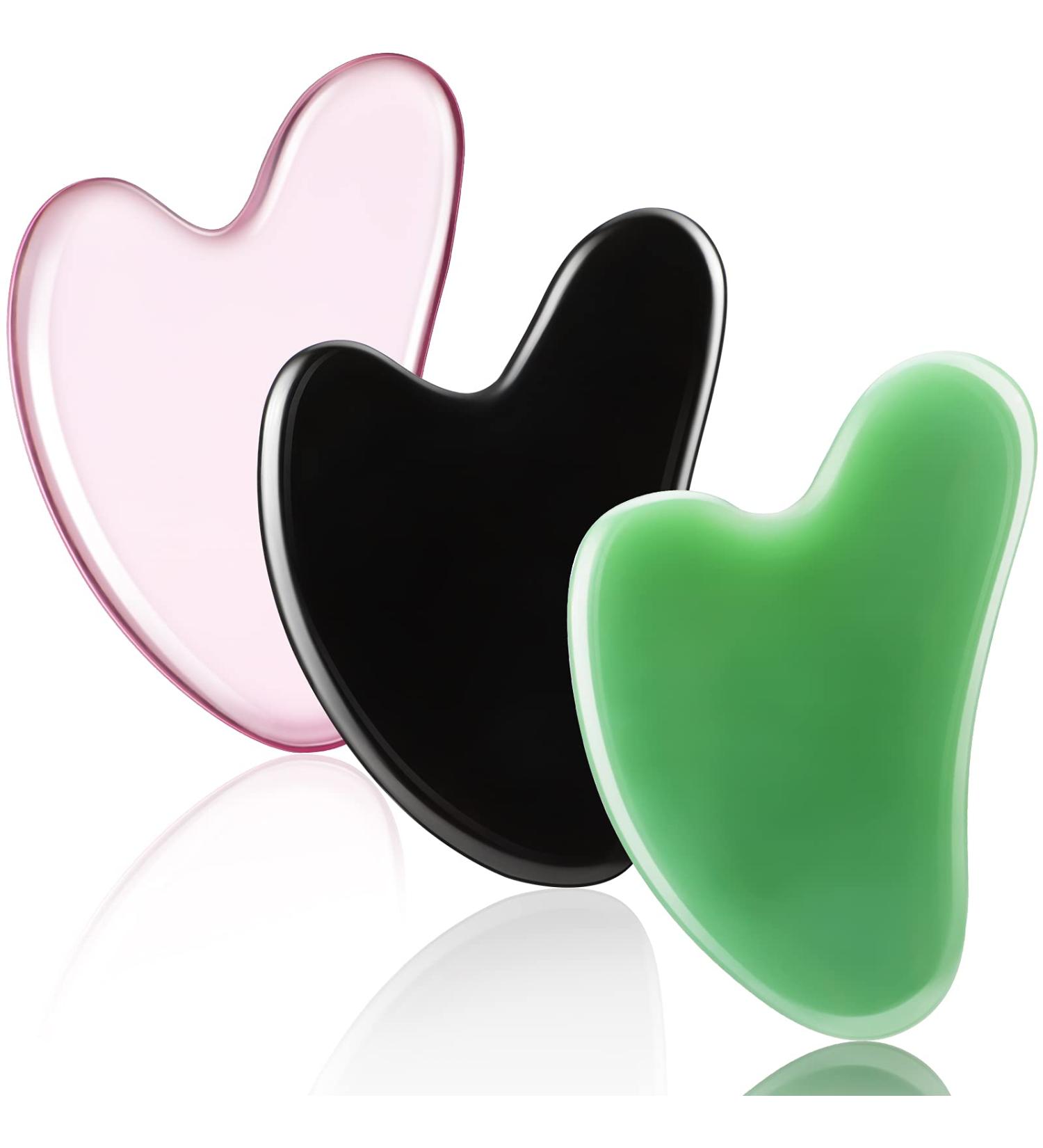 3-Piece Gua Sha Facial Tool Set | Natural Resin Stone Scraping Massage for Face & Body | Pink Dark Green Black - Buy Online on GoSupps.com
