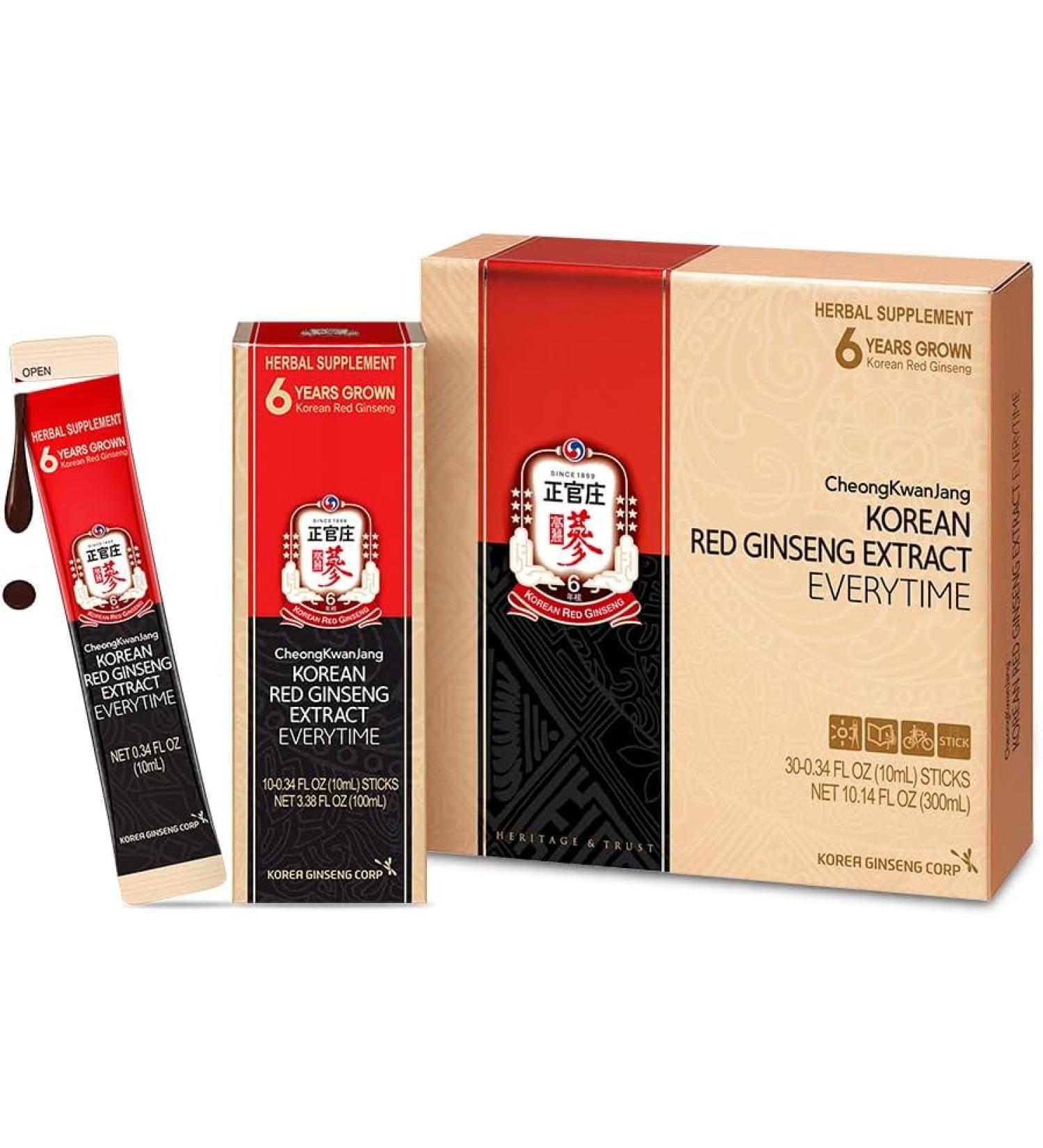 Everytime 3000mg Korean Red Ginseng Extract CheongKwanJang Liquid - Natural Energy Supplements for Men & Women - Immune Support & Brain Booster - 30 Pack - Buy Online on GoSupps.com