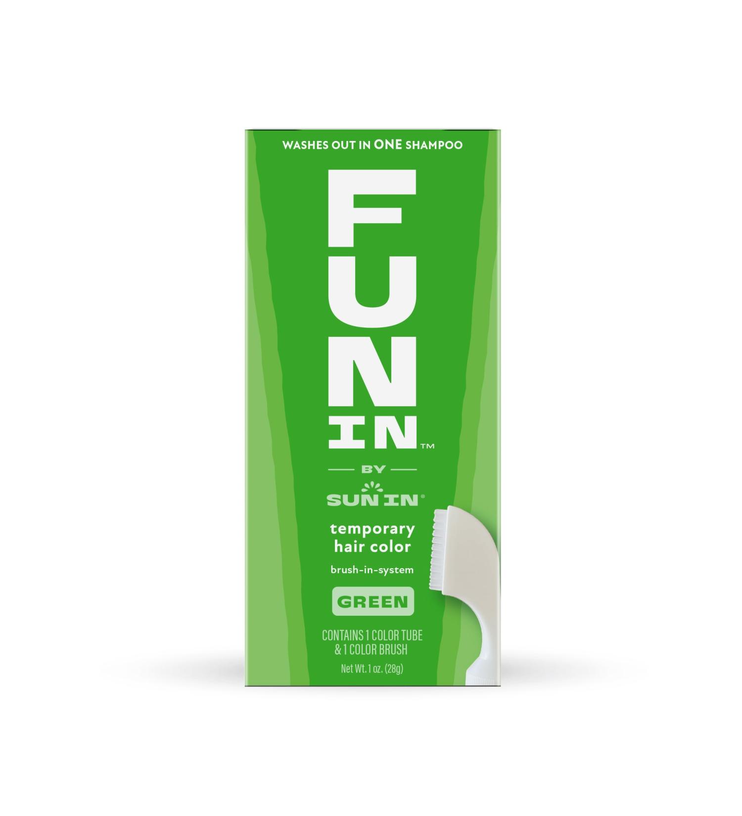 Fun In by Sun In Temporary Hair Color Green - Easy Brush Applicator Washes Out in One Shampoo Gluten-Free Paraben-Free Alcohol-Free Cruelty-Free - Buy Online on GoSupps.com