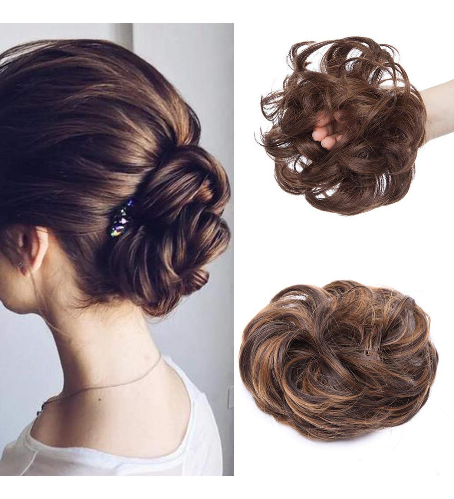 Dark Brown & Maroon Messy Hair Scrunchies for Women - Ponytail Extensions & Up Do Hair Piece - Buy Online on GoSupps.com