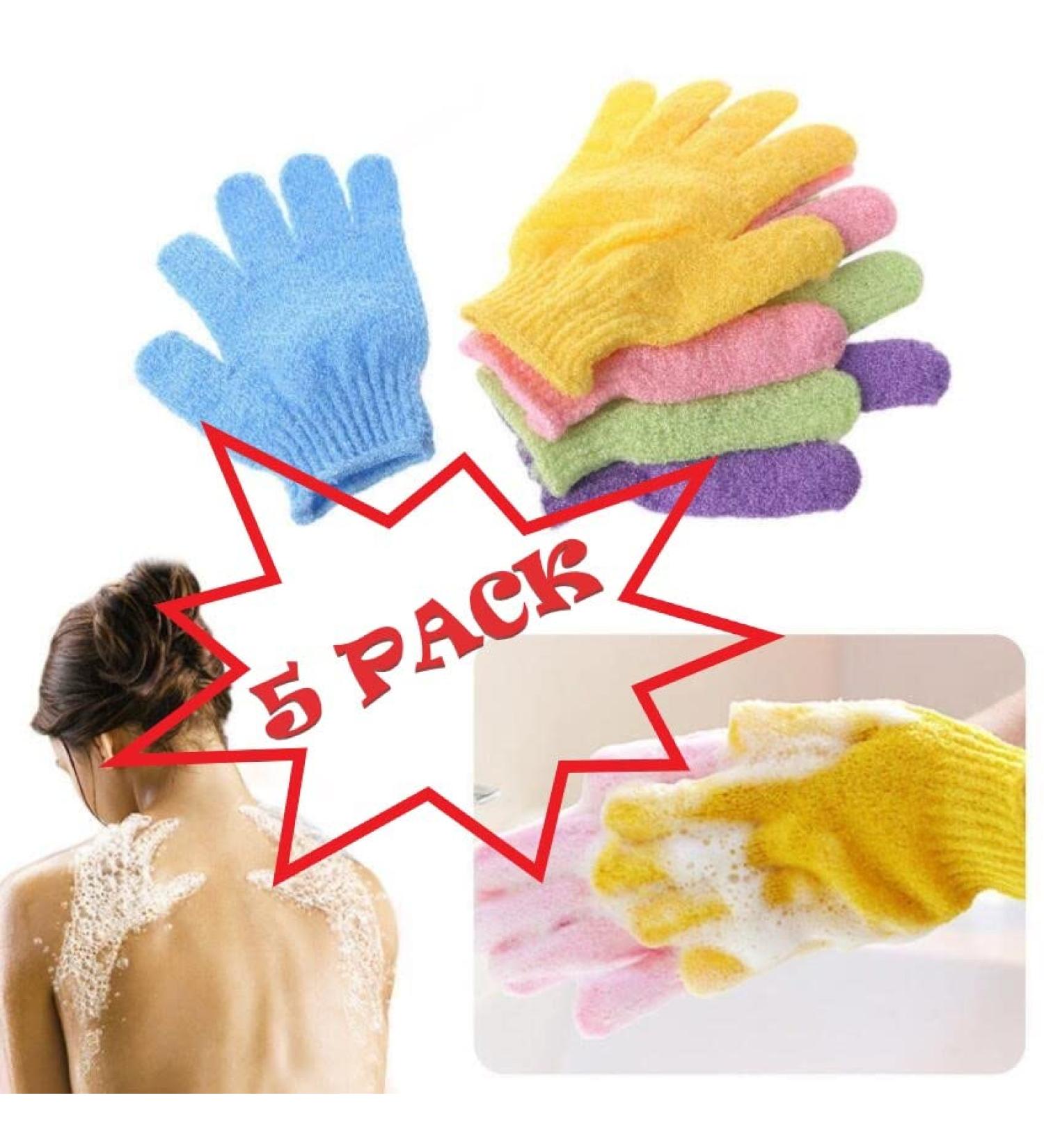 5-Pack Exfoliating Bath Gloves for Shower Scrubbing and Body Massage - Buy Online on GoSupps.com