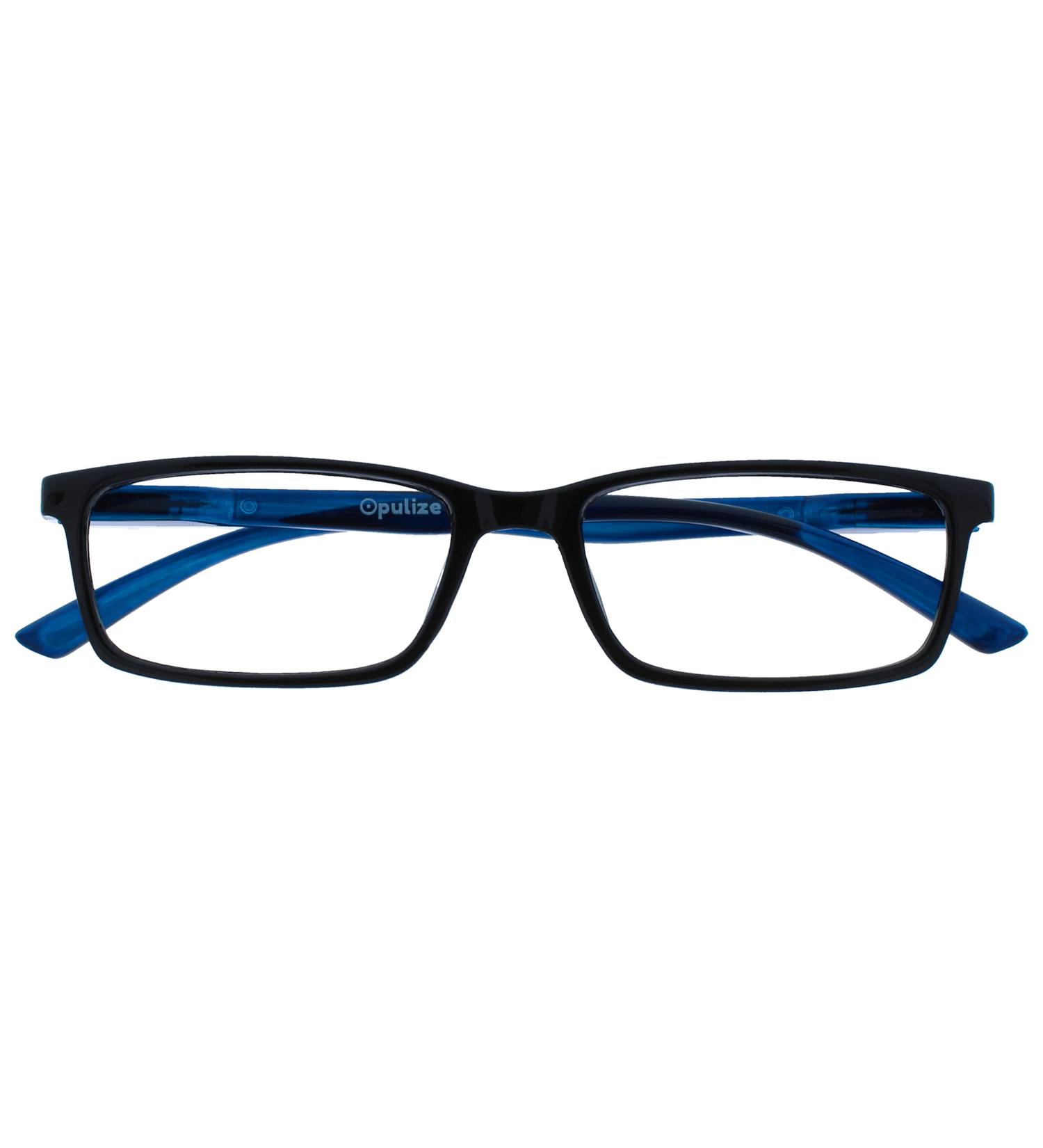 Opulize Anti-Reflective Blue Light Filter Glasses for Gaming & Computer Use - Narrow Frame Spring Hinges +3.00 Diopters Stylish Black & Blue Arms - Buy Online on GoSupps.com