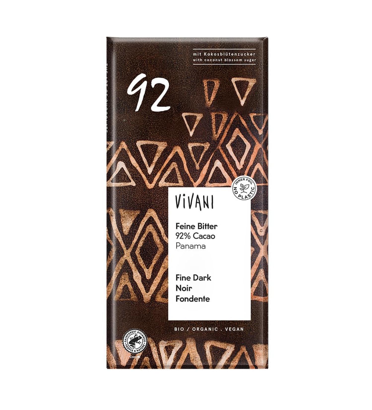 Vivani Organic Chocolate | 92% Dark Choc Panama Estate | 5 x 80g