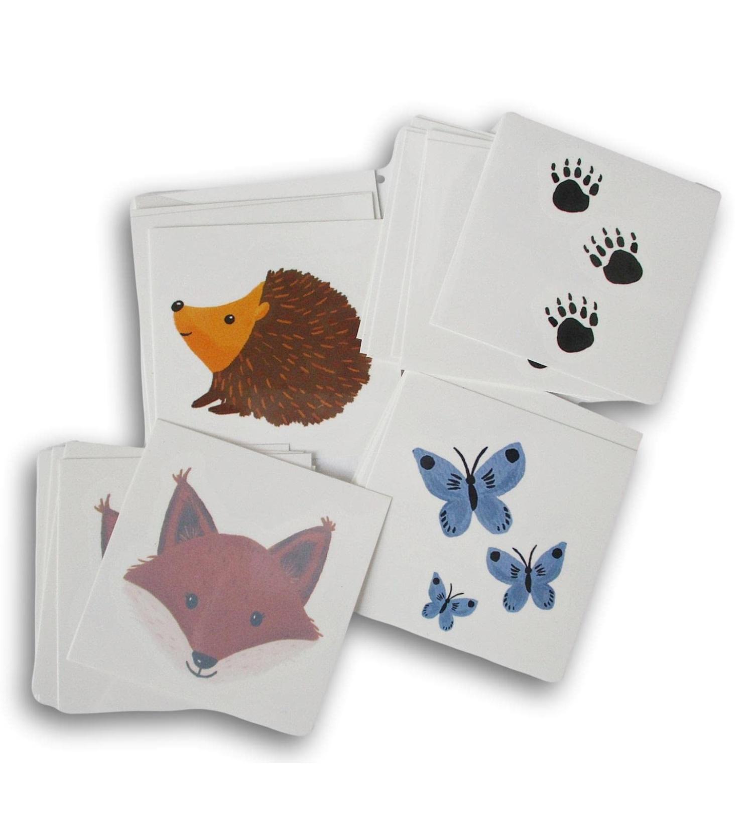 Animal Temporary Tattoos Set - Fox, Hedgehog, Paw Prints, Butterfly - Party Favors - Buy Online on GoSupps.com