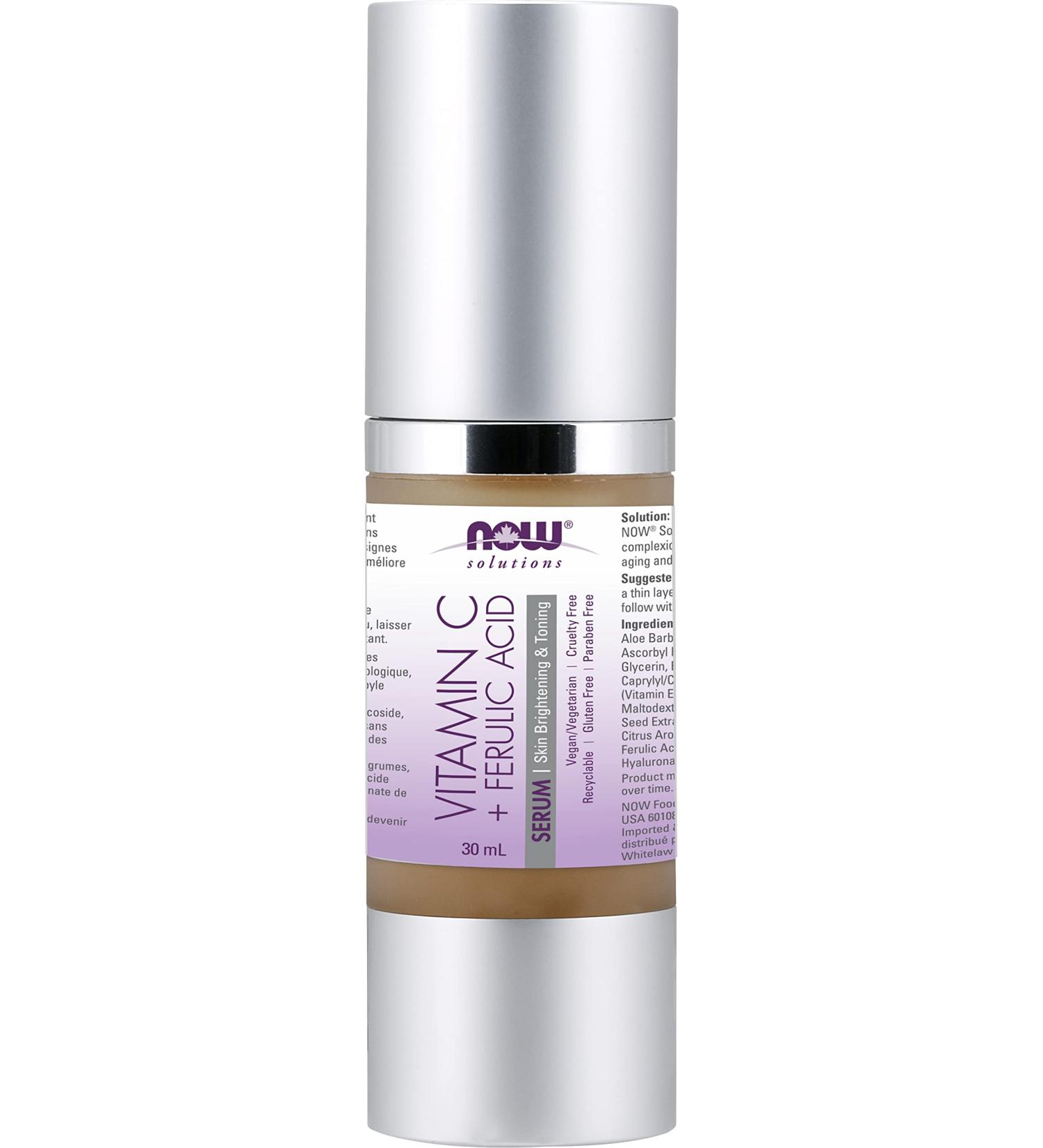 NOW Solutions Vitamin C Serum Plus Ferulic Acid Skin Brightening and Tightening Highly Concentrated 30mL - Buy Online on GoSupps.com
