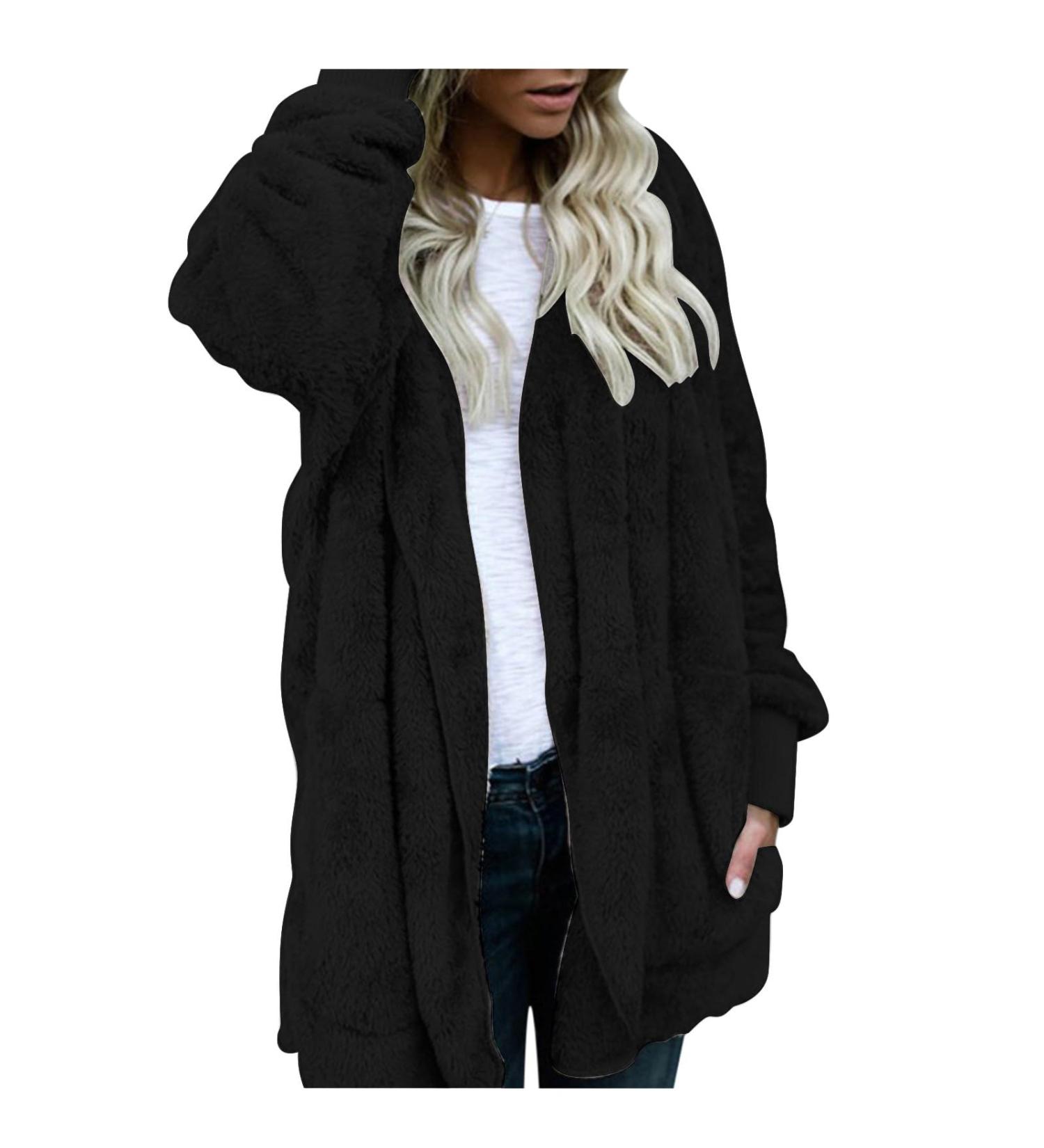 Shop Hanxiulin Women's Fleece Plush Jacket - Warm Fluffy Zipper Sweater & Breathable Pullover Coat in XL Black - Buy Online on GoSupps.com