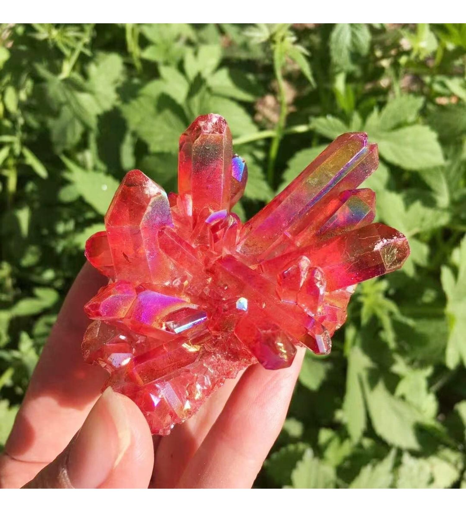 Crystal Hole Home Decoration Natural Crystal Red Angel Aura Quartz Cluster specimens Cured Titanium Coating Quartz Cluster Stones Crystal Hole (Size : 110-120g) - Buy Online on GoSupps.com