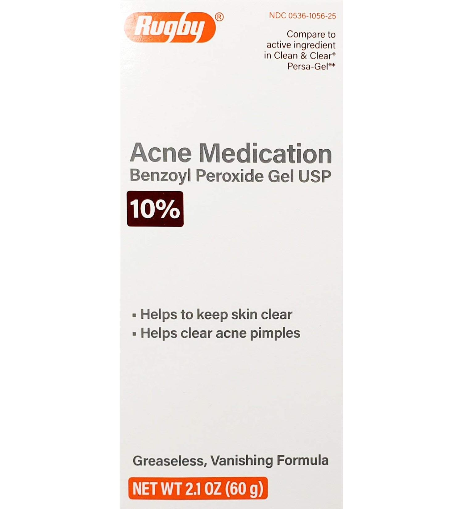 Rugby Acne Medication Benzoyl Peroxide 10% Gel 2.1oz