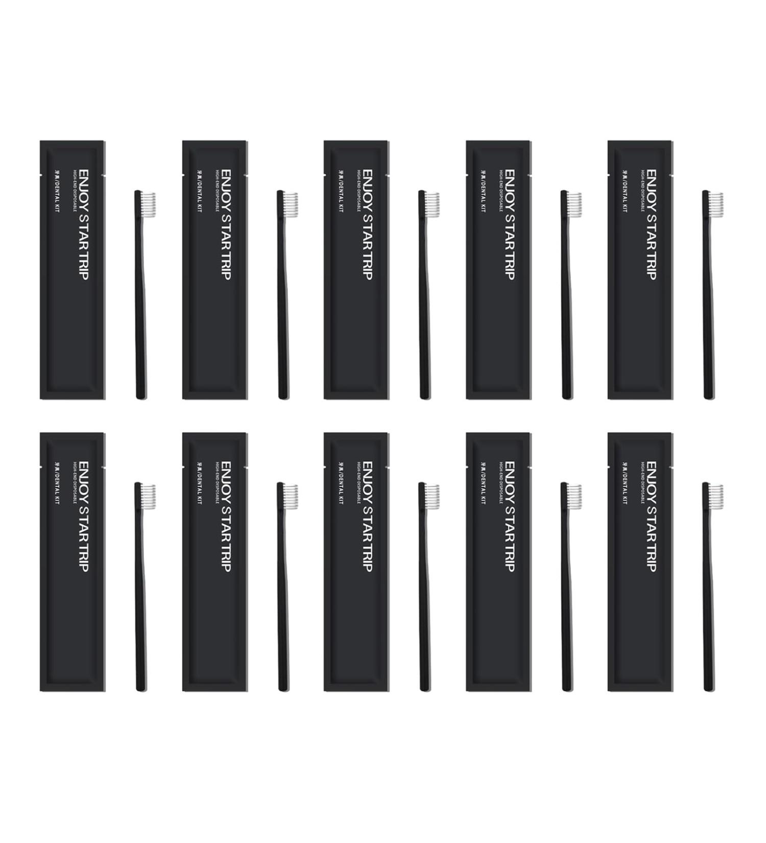 Libcflcc Disposable Toothbrush Set - 10 Individually Packed Travel Toothbrushes with Soft Bristles | Perfect for Hotels & Camping | Black - Buy Online on GoSupps.com