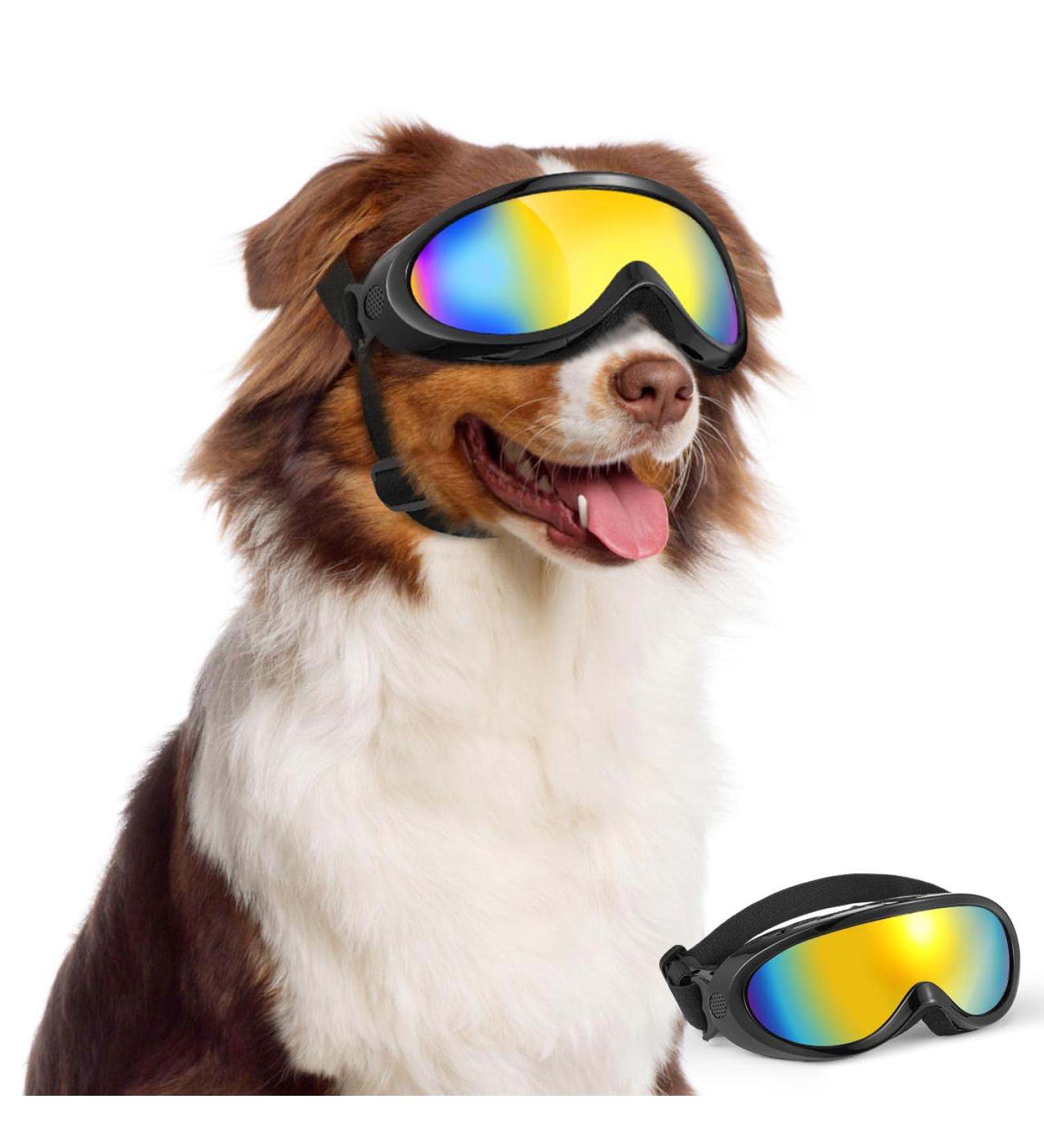 Lewondr UV Safety Sunglasses for Dogs | Windproof Waterproof Anti-Fitting Glasses for Medium & Large Dogs | Adjustable Rubber Band & Sponge Cushion - Black Single Lenses - Buy Online on GoSupps.com