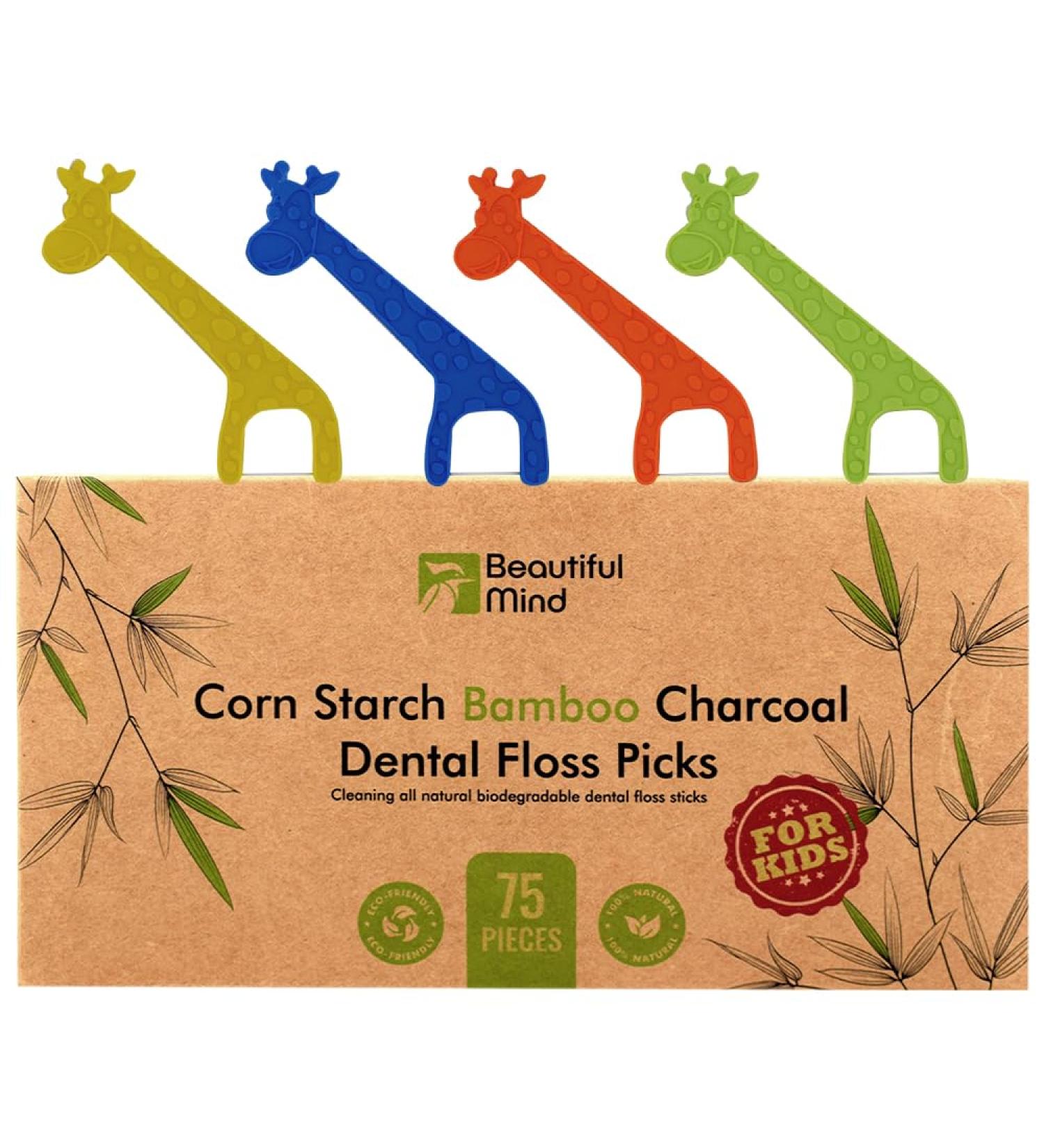Organic Dental Floss Picks for Kids - Biodegradable Vegan & Plastic-Free Bamboo Charcoal Sticks - Buy Online on GoSupps.com