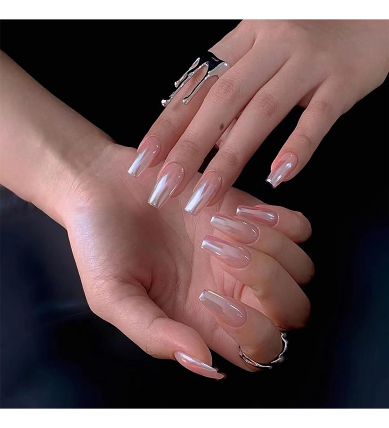 24pcs Long Coffin Ballerina False Nails with Glue - Aurora Nude | Full Cover Press on Manicure for Women and Girls - Cool Fake Nails - Buy Online on GoSupps.com