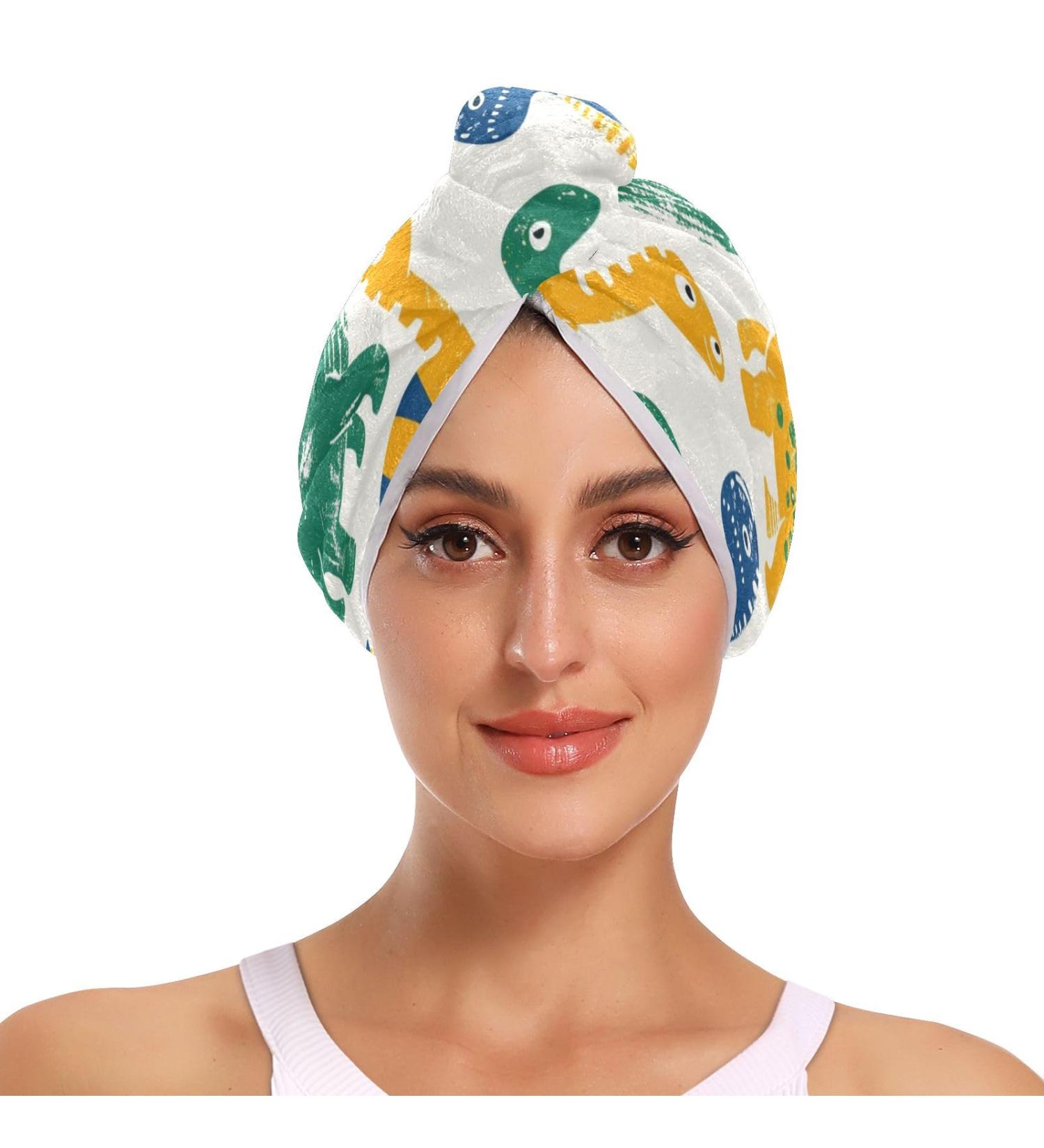 Colorful Dinosaur Hair Towel 2 Pack | Super Absorbent Quick Dry Turbans for Women & Girls - Buy Online on GoSupps.com