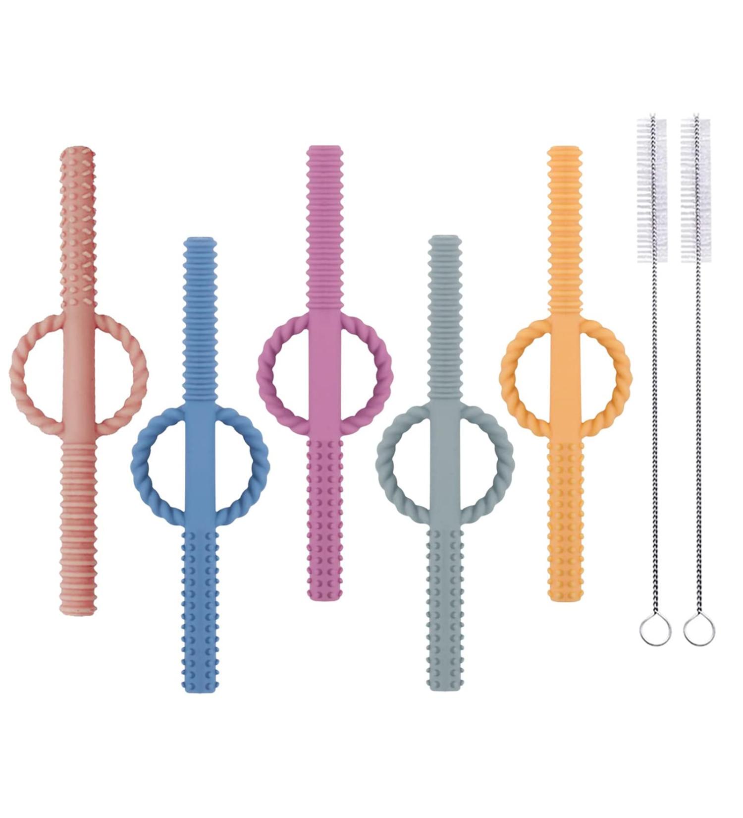 ERSTHUA Silicone Baby Teething Tubes 6 Pack - BPA Free Hollow Teether Tubes in Dark Blue, Grey, Yellow, Magenta, and Turquoise - Buy Online on GoSupps.com