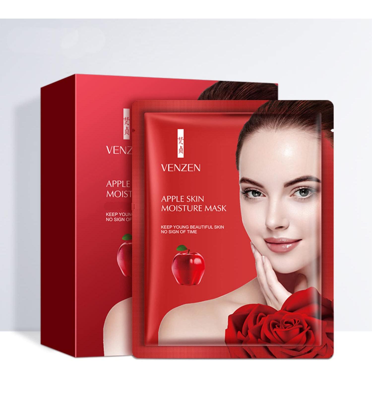 VENZEN Red Apple Skin Moisture Face Mask - Hyaluronic Acid 10 Pack (25g Each) | Refreshing Facial Care for Hydration & Replenishment - Buy Online on GoSupps.com
