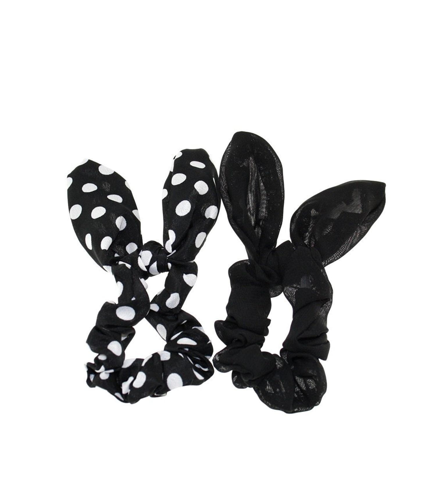 Zac's Alter Ego Set of 2 Bunny Shape Scrunchies - 1 Plain & 1 Polka Dot Black - Buy Online on GoSupps.com