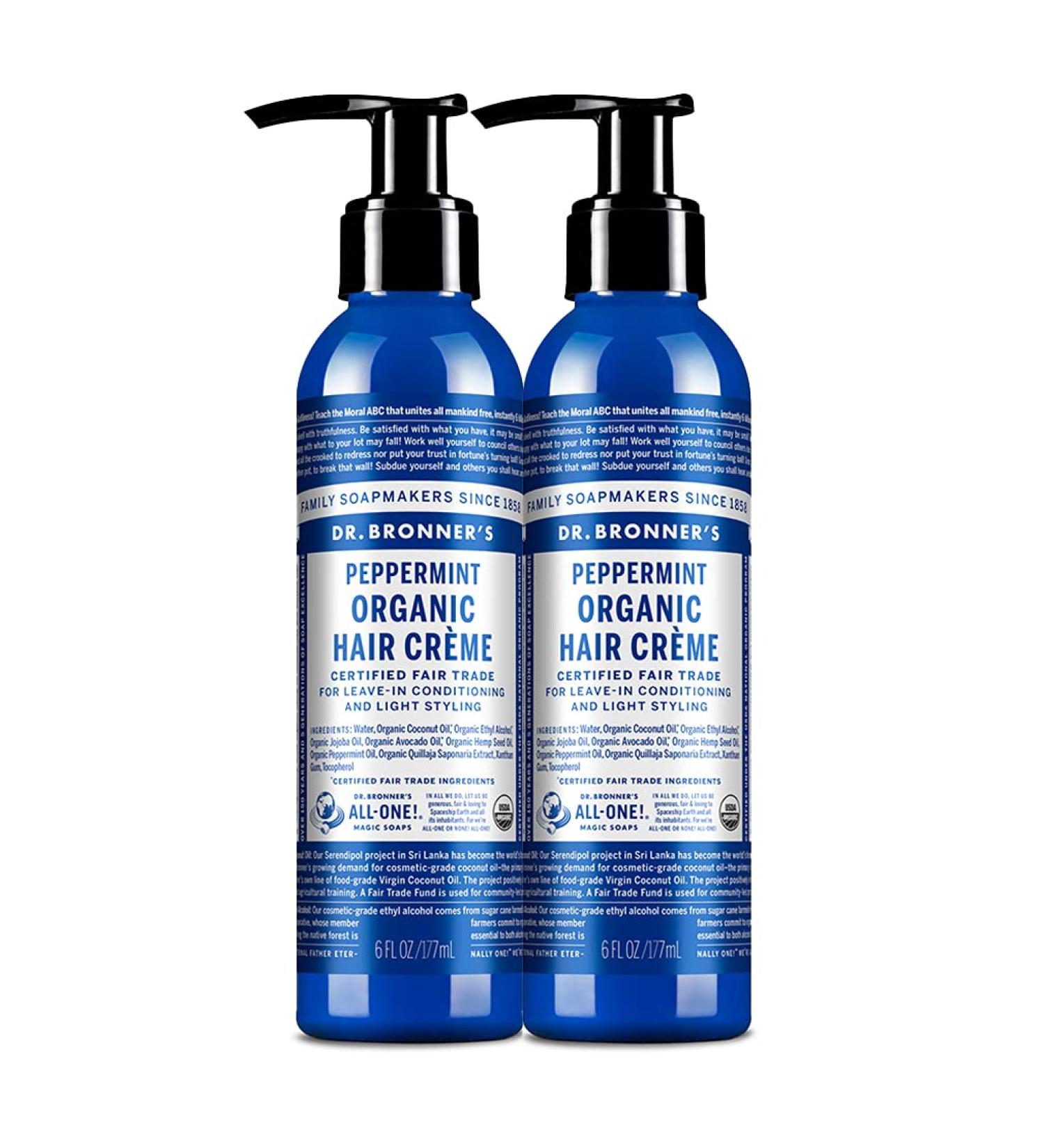 Dr. Bronner's Organic Peppermint Hair Cr me 6 oz 2-Pack - Leave-In Conditioner & Styling Cream for Shine and Strength - Buy Online on GoSupps.com