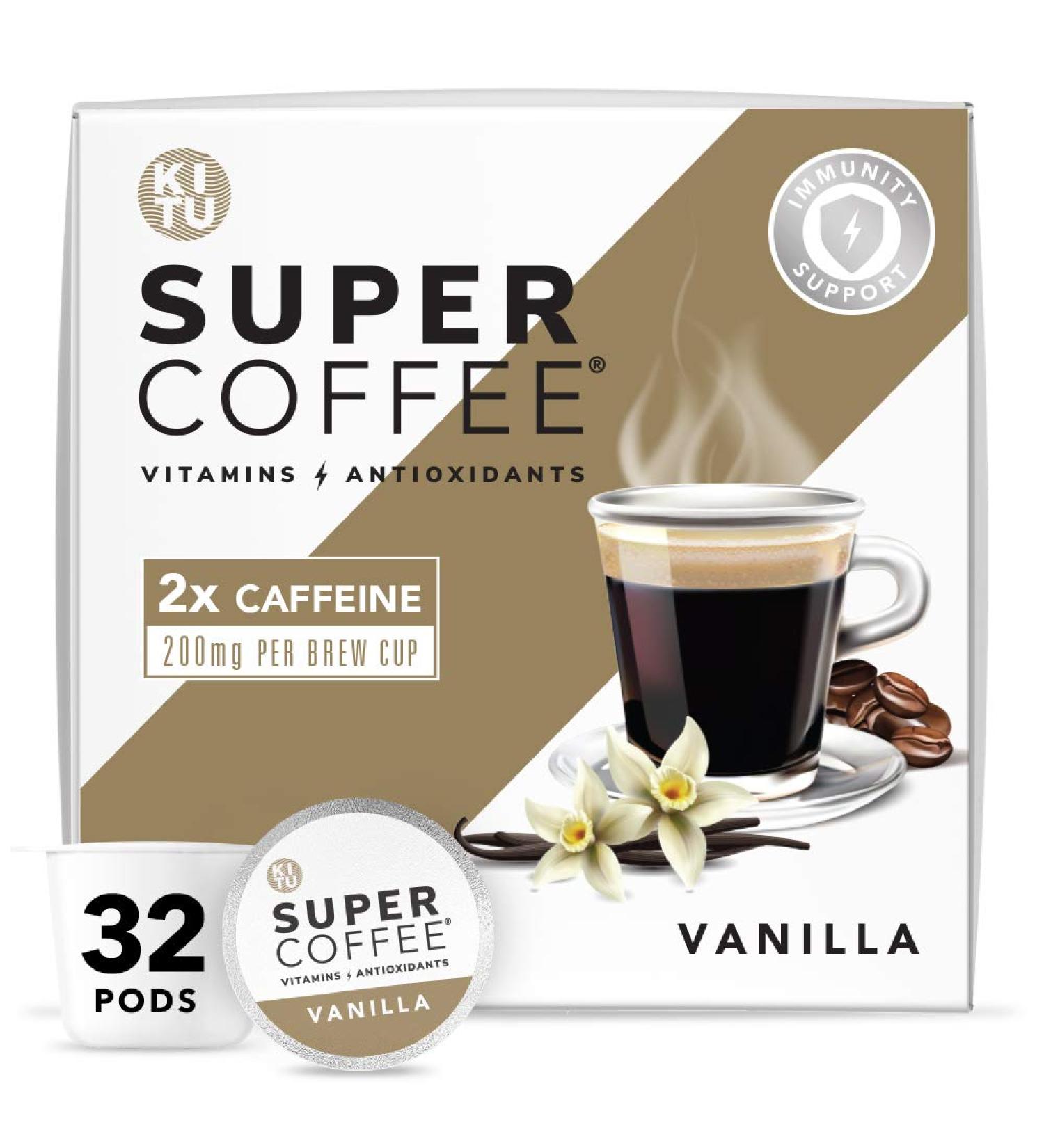 KITU Super Coffee Pods Vanilla - Keto-Friendly, 2x Caffeine, Vitamins & Antioxidants, 32 Count Compatible with Keurig 2.0 - Buy Online on GoSupps.com