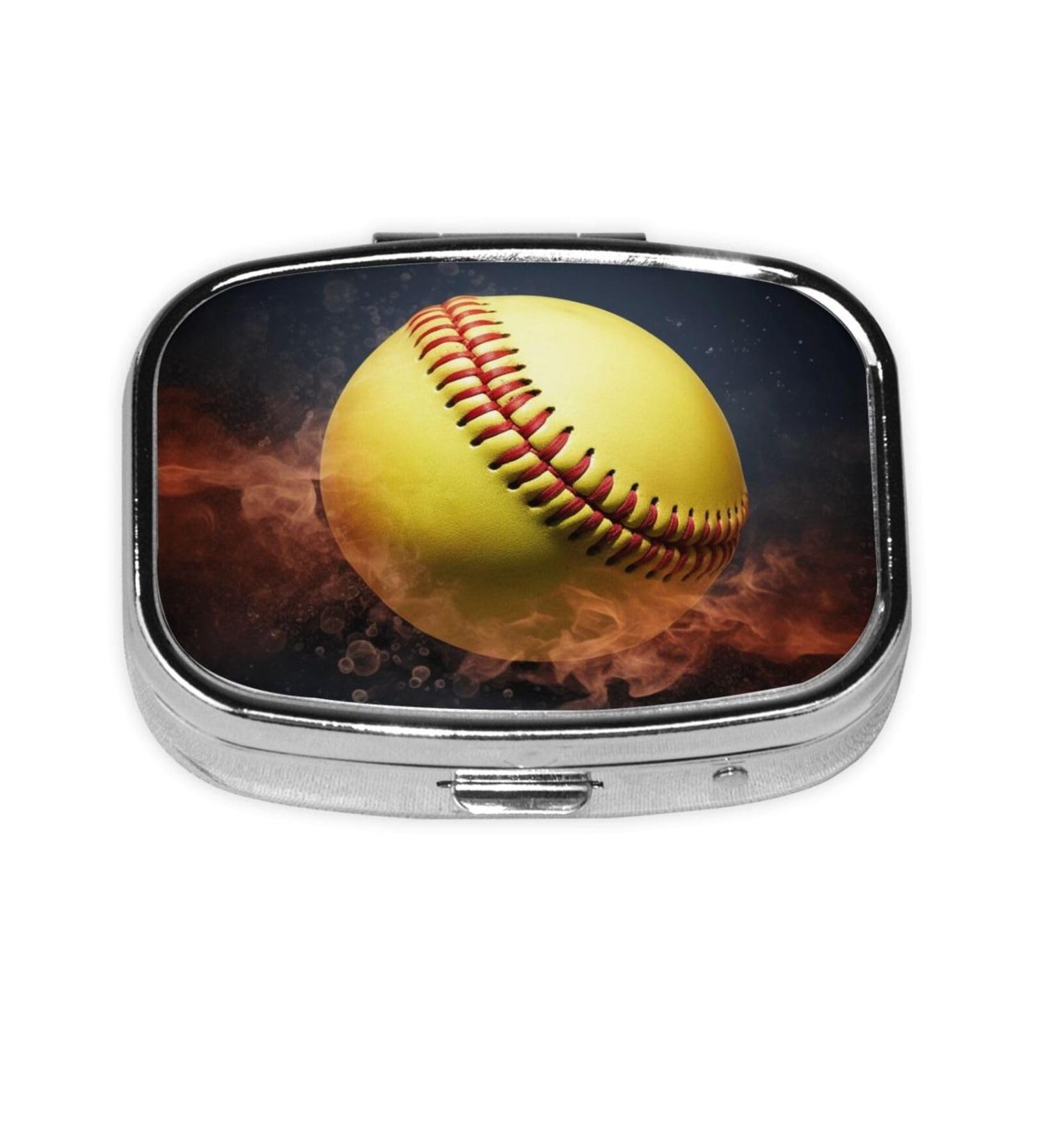 Softball Printing 2 Compartment Pill Case | Cute Travel Pill Box Organizer for Purse & Pocket Gifts - Buy Online on GoSupps.com