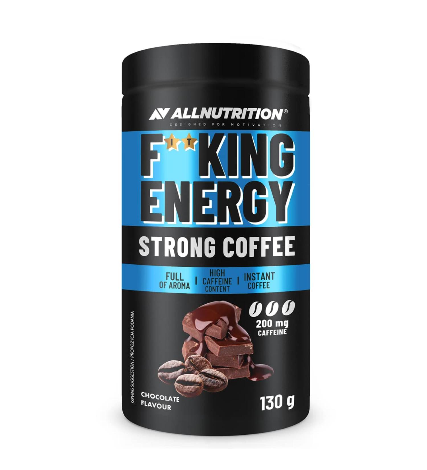 ALLNUTRITION Fitking Energy Strong Coffee - Instant Coffee - High Caffeine Content - Flavored Coffee - Daily Energy Boost - Very Aromatic - 130 g - Chocolate - Buy Online on GoSupps.com