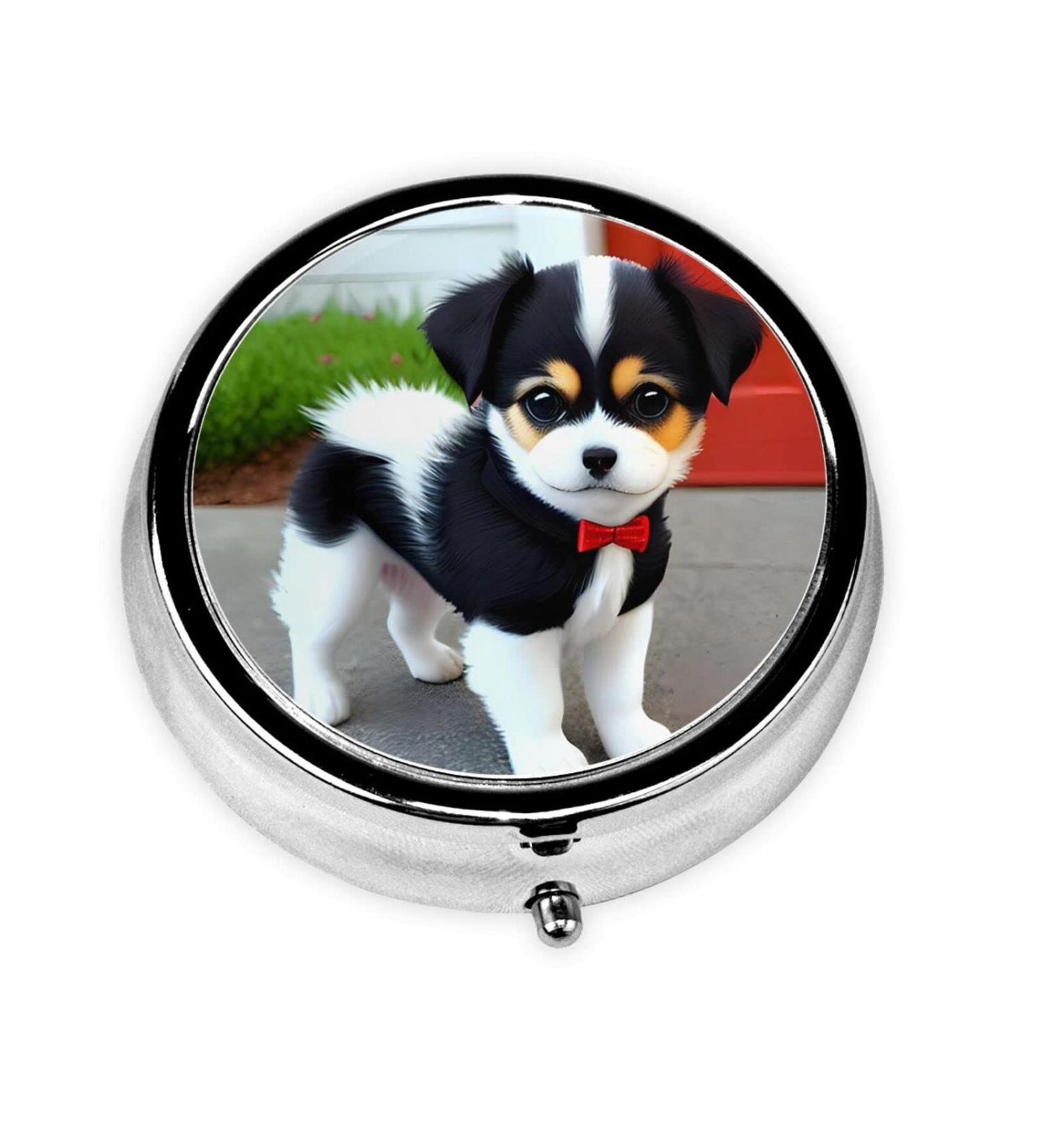 Black and White Puppy Pill Box | 3 Compartment Portable Travel Pill Organizer - Buy Online on GoSupps.com