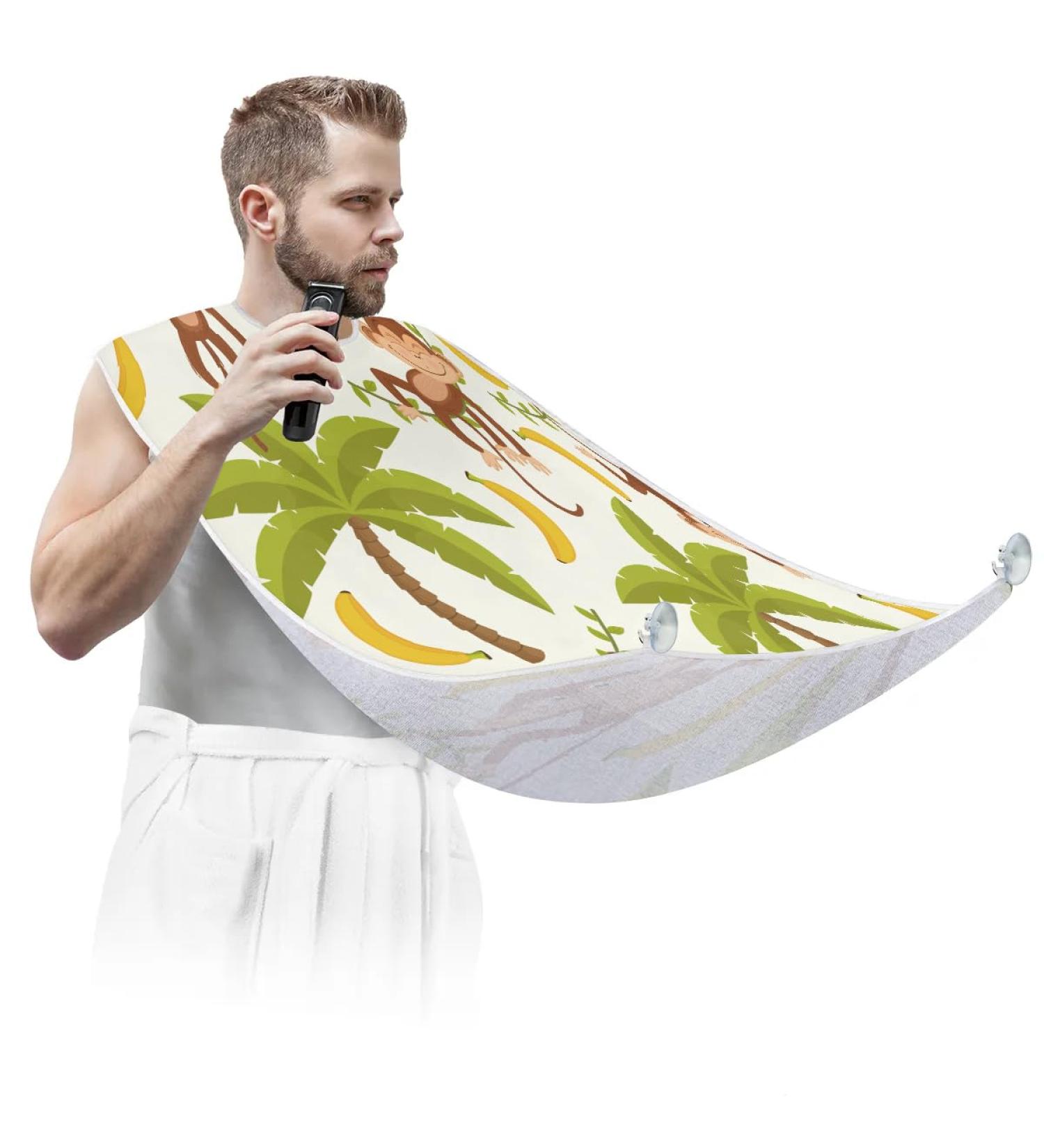 Monkey Banana Tree Beard Bib Apron | Waterproof Hair Catcher for Men | Ideal Grooming Gift with Suction Cups - Buy Online on GoSupps.com