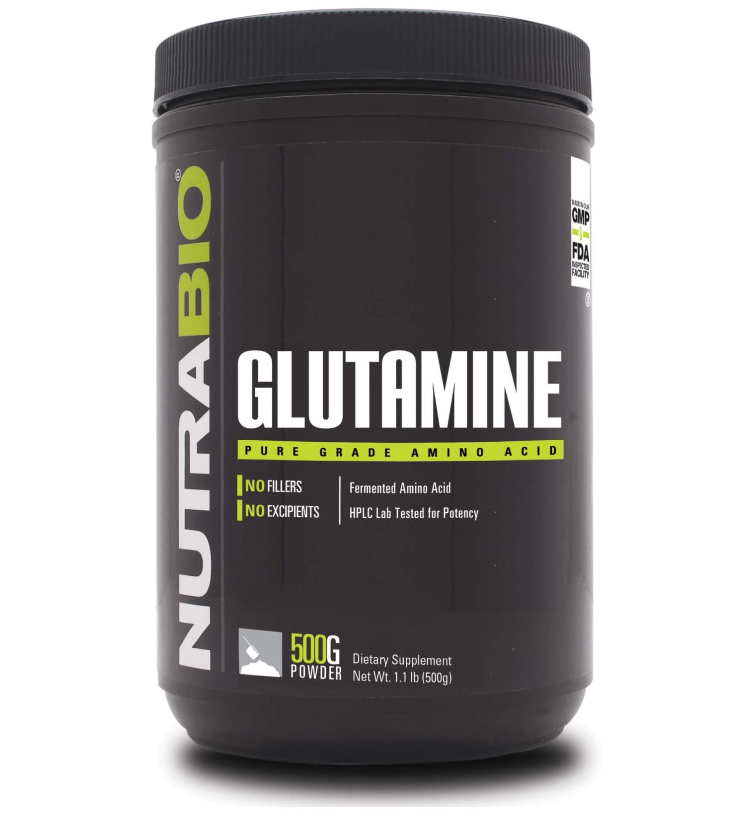 NutraBio L-Glutamine Powder 500g - Pure Grade Amino Acid for Muscle Recovery - No Additives or Fillers - 1.1lb Pack - Buy Online on GoSupps.com