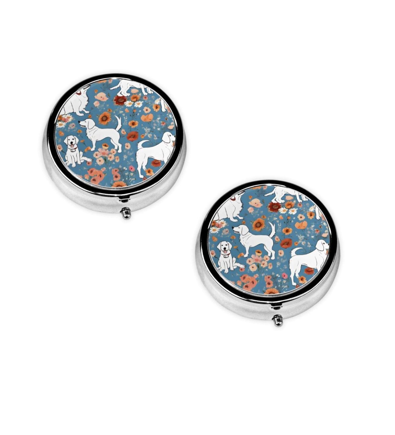 Sweet Basset Hound Florals Round Pill Box | 3 Compartment Mini Portable Travel Organizer | Decorative Pocket Purse Medicine & Vitamin Holder - Buy Online on GoSupps.com