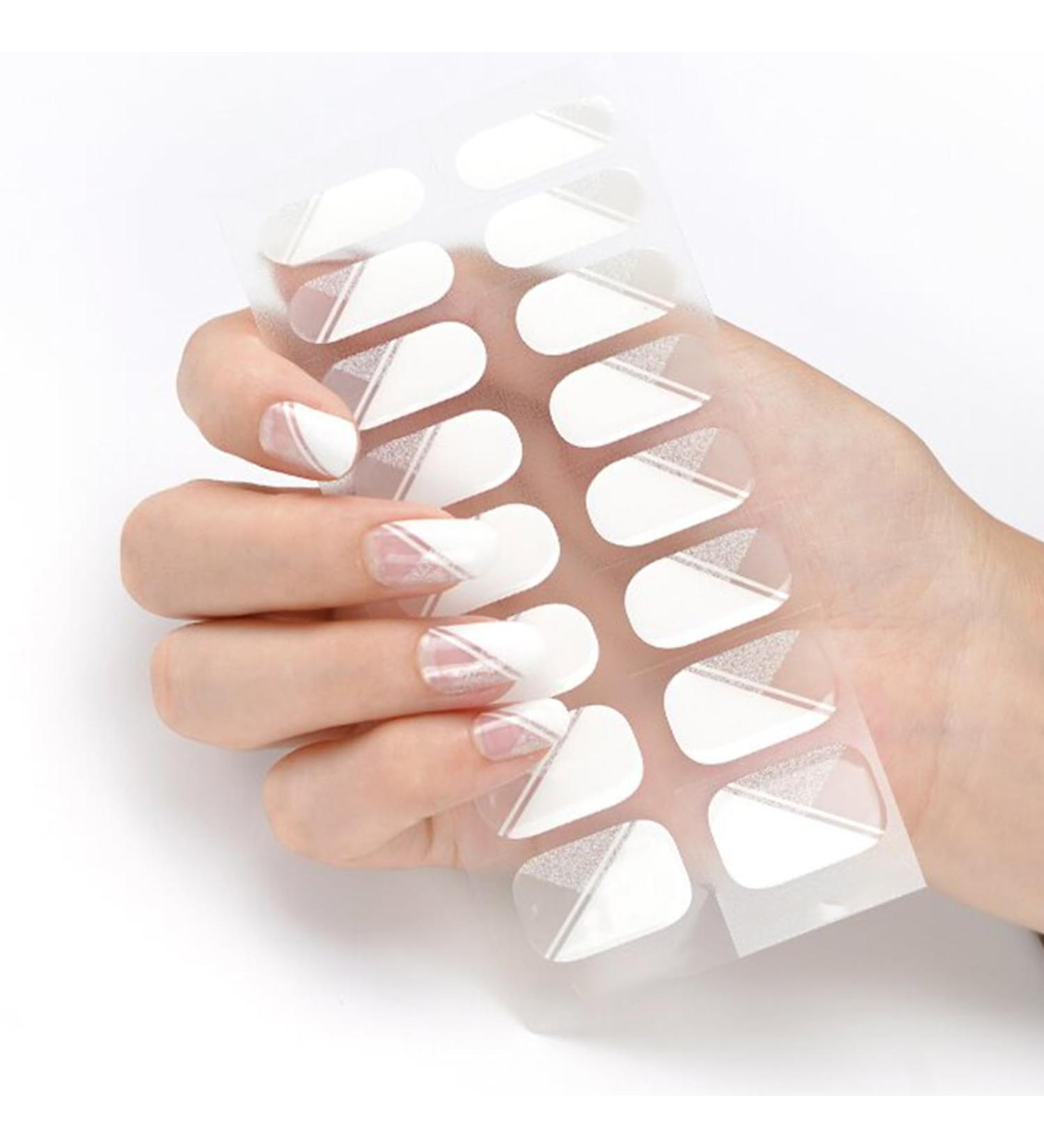 16 Pieces Gel Nail Stickers Semi Cured Gel Nail Polish Strips Full Nail Wraps Soft Self Adhesive Natural Gel Nail Art Stickers Gel Nail Strips White French Manicure Kit for Women and Girls Nail Art Be With You - Buy Online on GoSupps.com