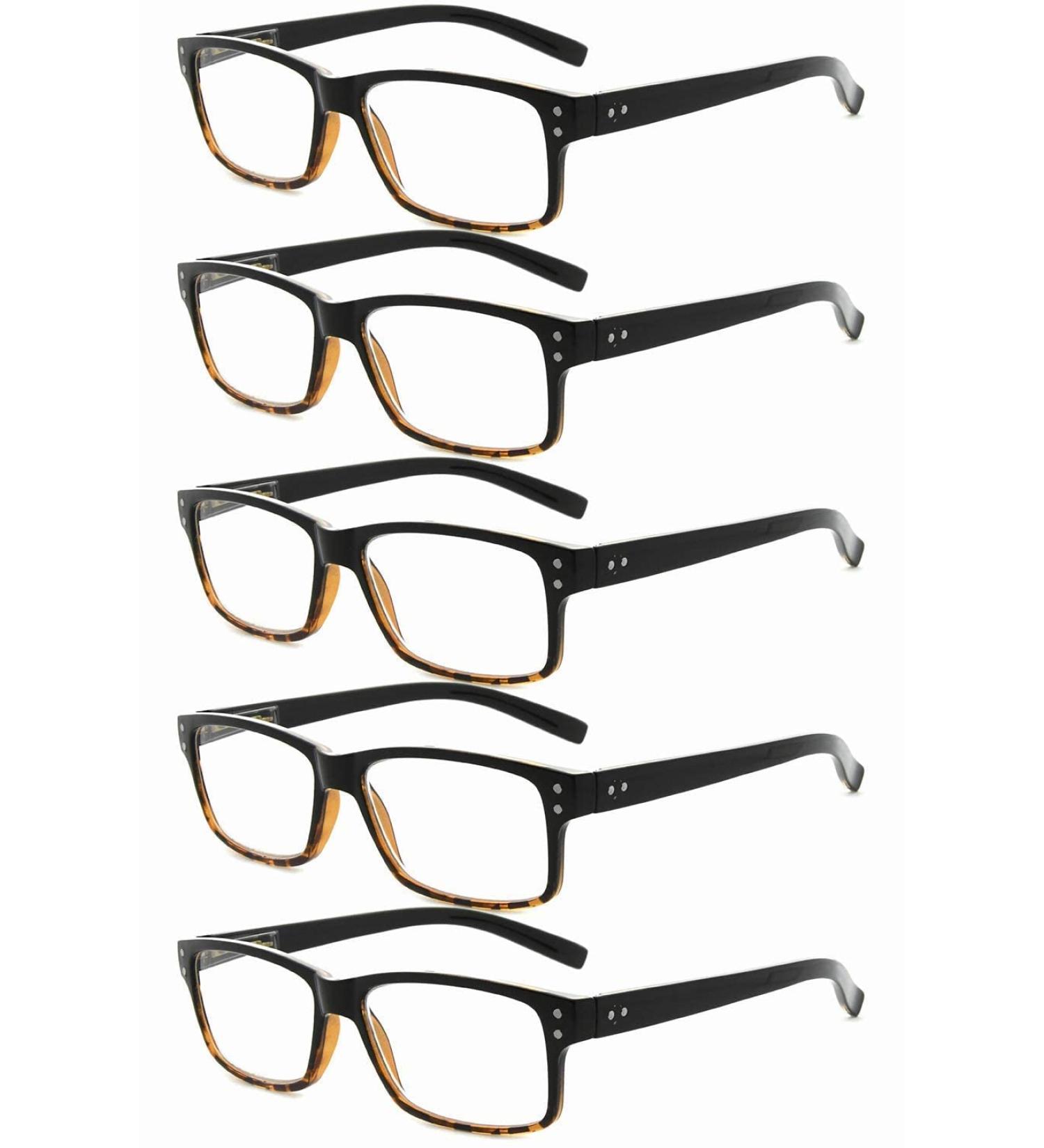 Eyekepper 5-Piece Classic Spring Hinge Reading Glasses Set - Stylish Black/Yellow Sun Reading Glasses with 0.0 Diopter Transparent Lenses for Ultimate Comfort - Buy Online on GoSupps.com
