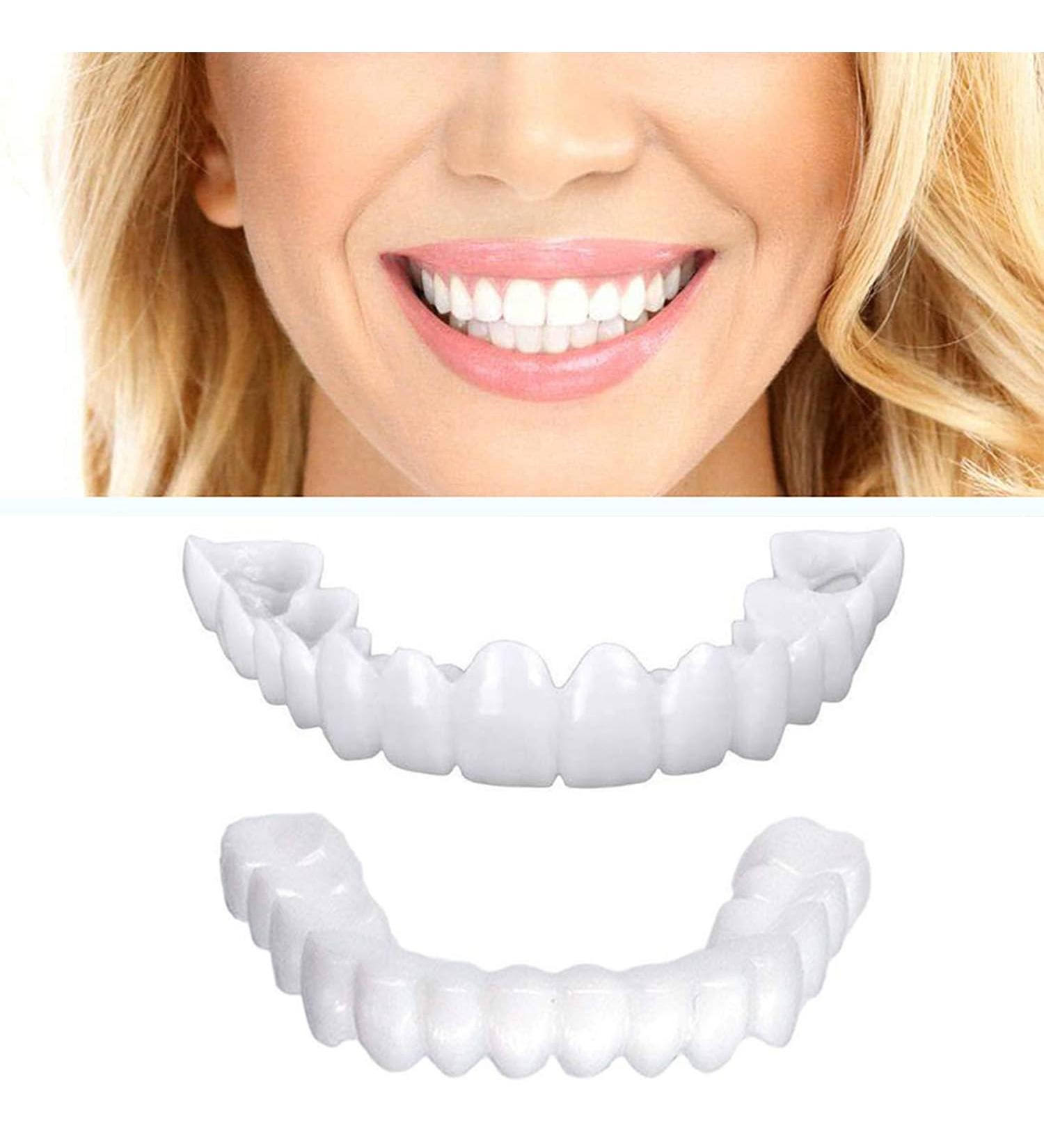 Flipped Warm Tooth Screaming Upper & Lower Dentures | Perfect Smile Removable False Teeth for Men & Women - 2PCS Temporary Tooth Veneer for Whitening - Buy Online on GoSupps.com