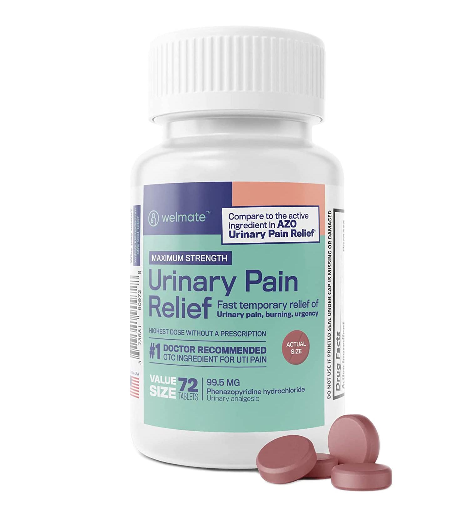 WELMATE Urinary Pain Relief Tablets - Fast Acting UTI Relief with Phenazopyridine Hydrochloride 99.5mg - 72 Count - Buy Online on GoSupps.com