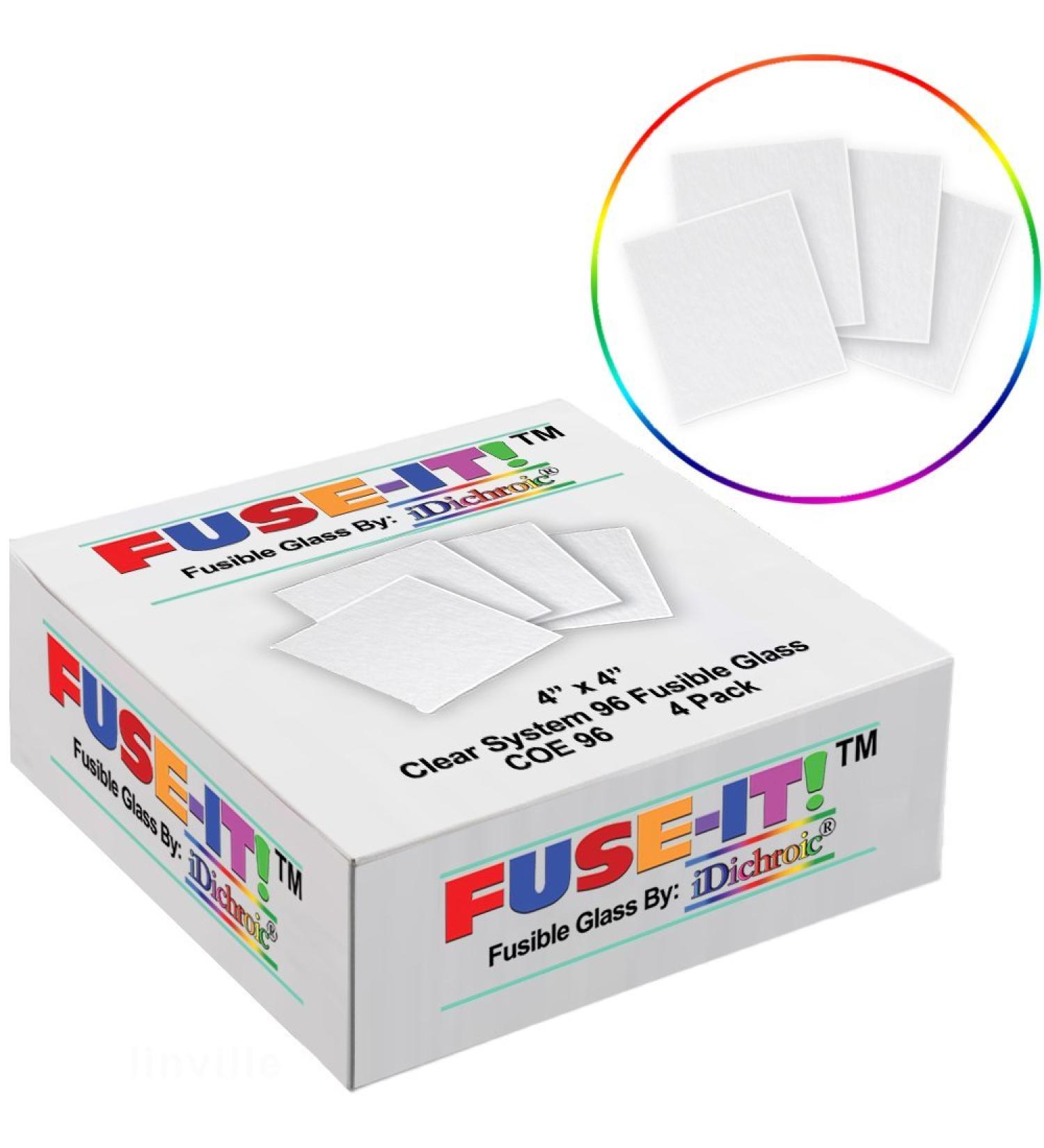 iDichroic 4 Inch Clear System 96 Fusible Glass Squares - 4 Pack COE 96 - U-Fuse-It
