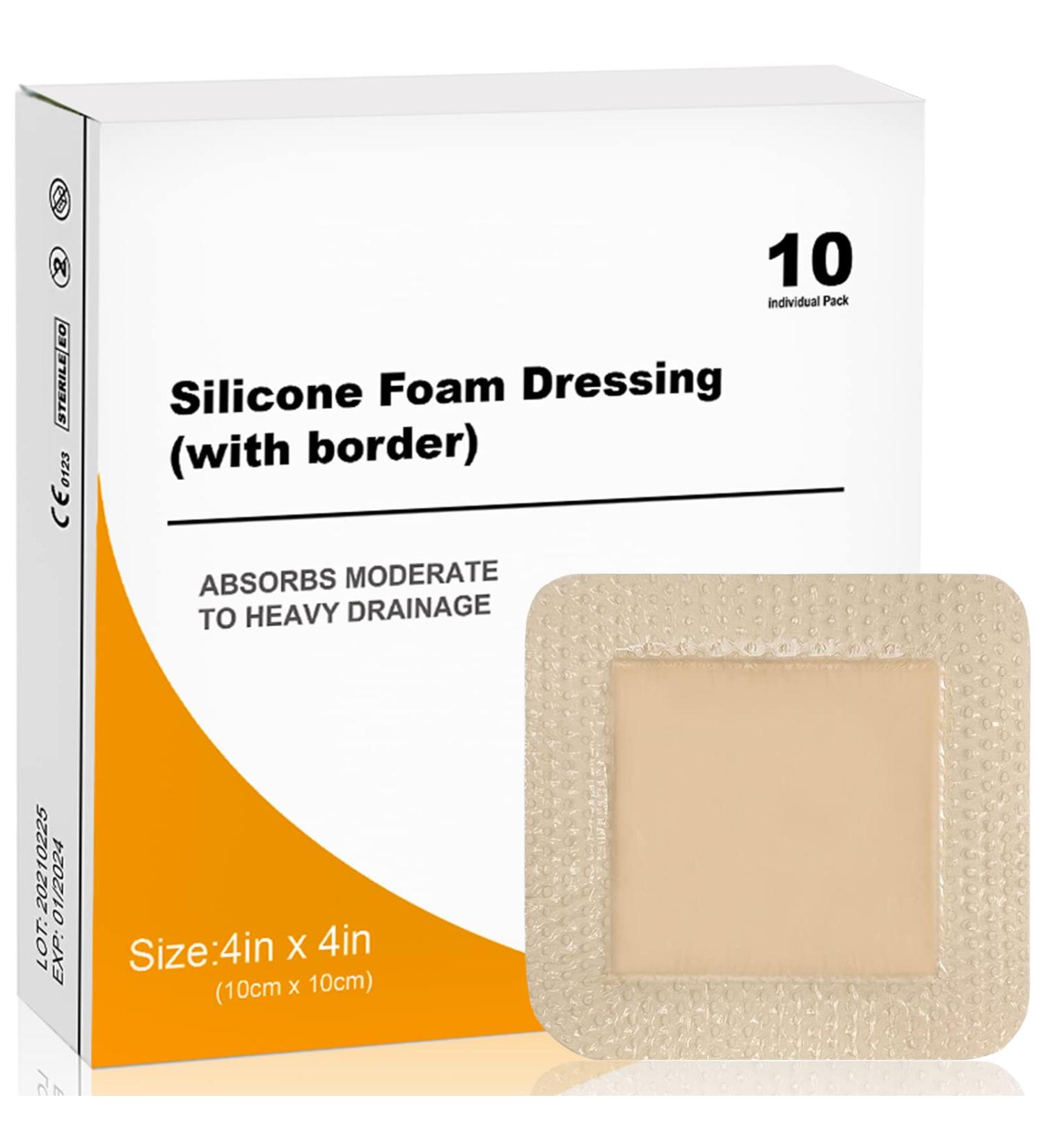 Carbou Silicone Foam Dressing 4x4 with Gentle Border - Waterproof, High Absorbency Wound Care Bandage for Pressure Sore, Leg Ulcer, Diabetic Ulcer - 10 Pack - Buy Online on GoSupps.com